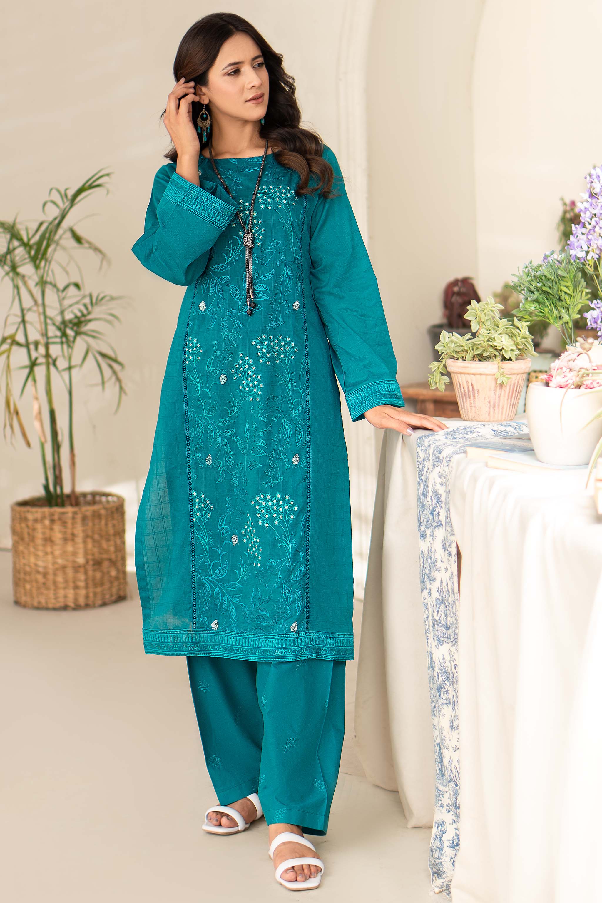 Phool Kahani Summer 2024 Collection by Safanoor - Lawn Embroidered 2-Piece Unstitched Suit with Dyed Grid Lawn Embroidered Shirt and Dyed Cambric Embroidered Trousers, Showcasing Intricate Embroidery and Vibrant Summer Colors