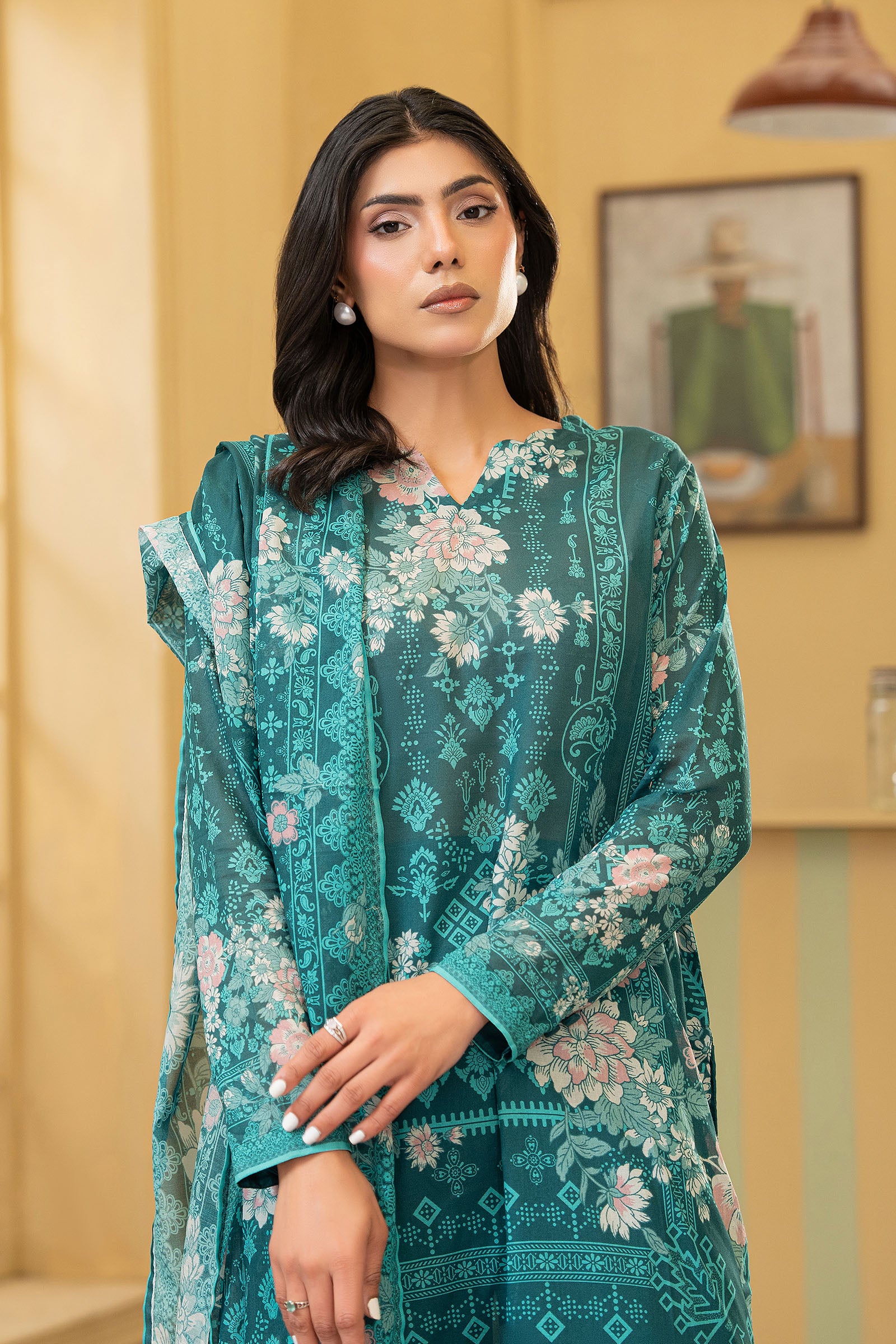 Pine Green 3 Piece Unstitched Premium Printed Lawn