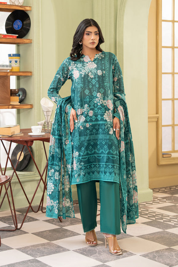 Pine Green 3 Piece Unstitched Premium Printed Lawn