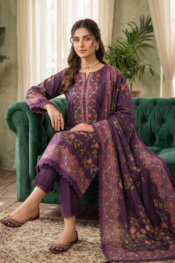 Plum Purple 3 Piece Unstitched Premium Printed Lawn -SAFANOOR