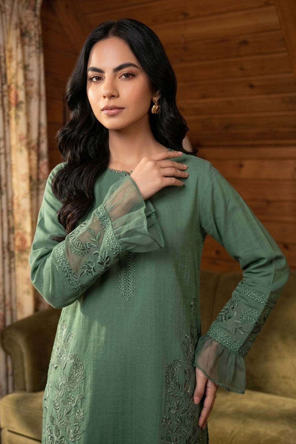 Poweder Green 2 Piece Unstitched Dyed Embroidered Lawn - Safanoor