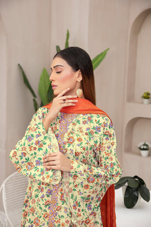 Printed Lawn Light Yellow 3 Piece Unstitched - SafaNoor