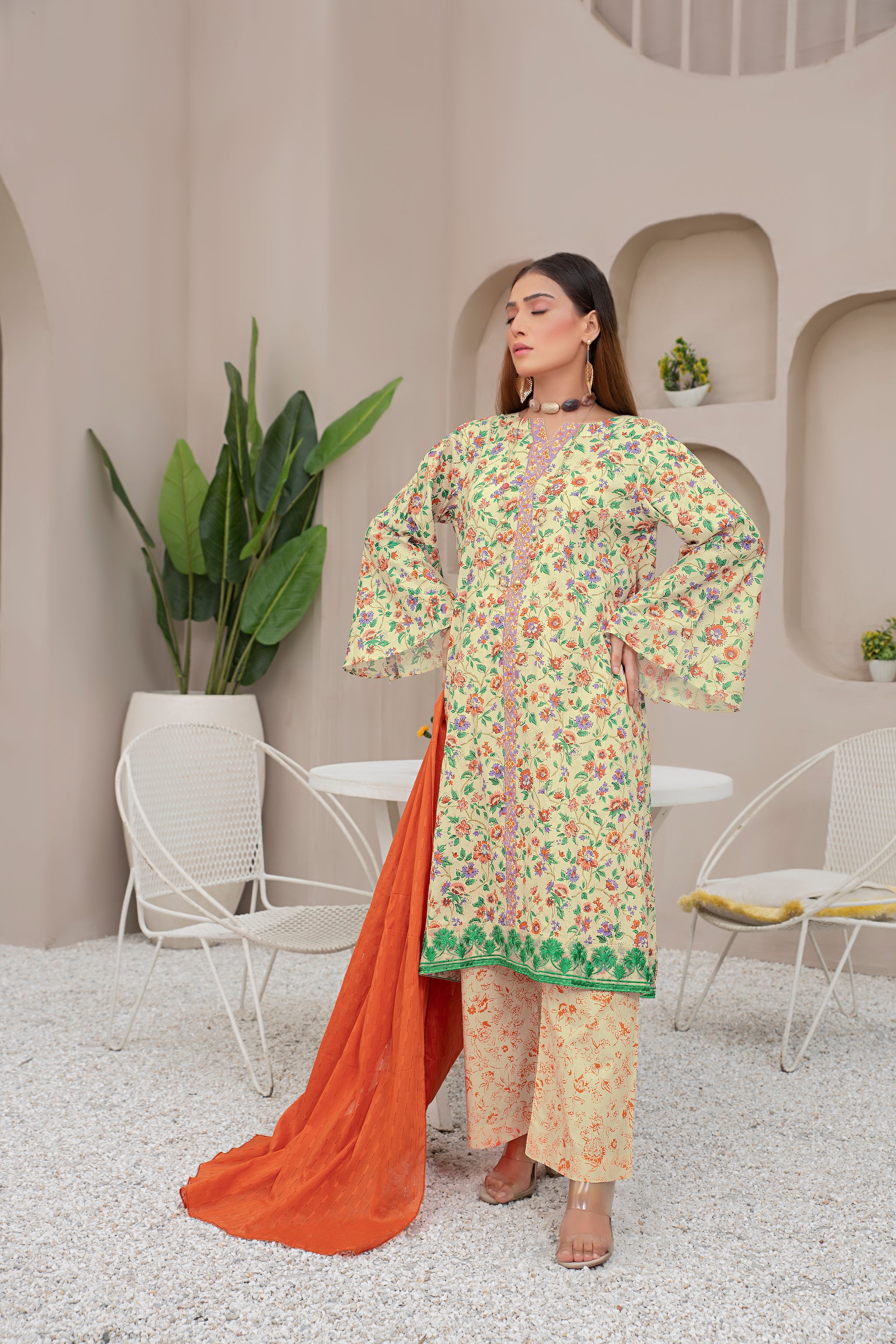 Printed Lawn Light Yellow 3 Piece Unstitched - (Vol-70/23)3P-S-24-D-11 - SAFANOOR