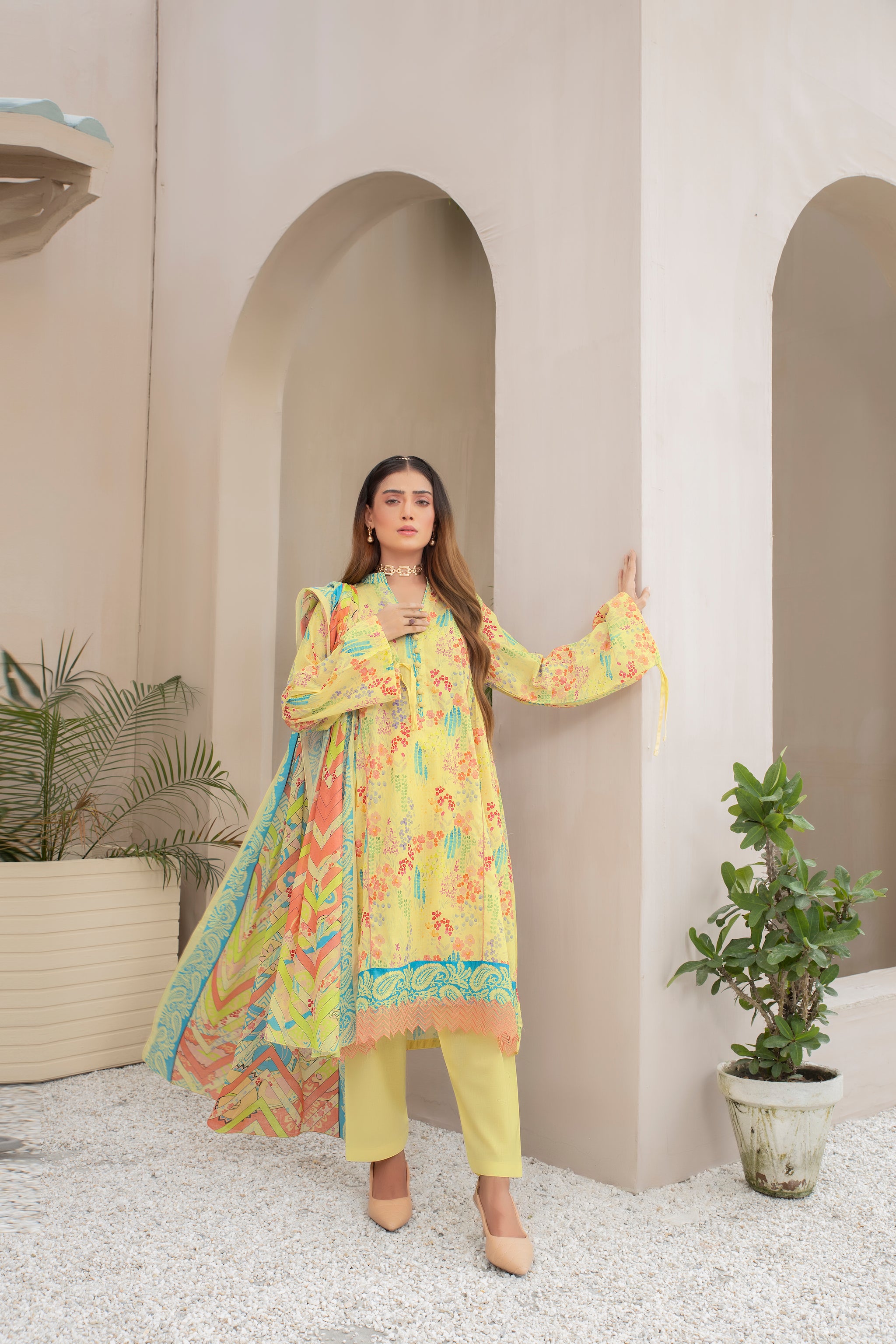 Printed Lawn Yellow 3 Piece Unstitched - (Vol-70/23)3P-S-24-D-9 - SAFANOOR