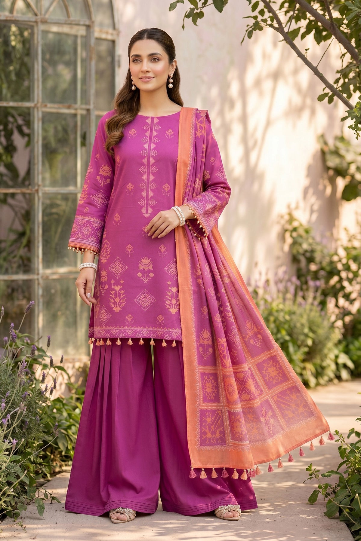 Raspberry 3 Piece Unstitched Premium Printed Lawn Suit By Safa Noor Nigaah Collection Summer 2026