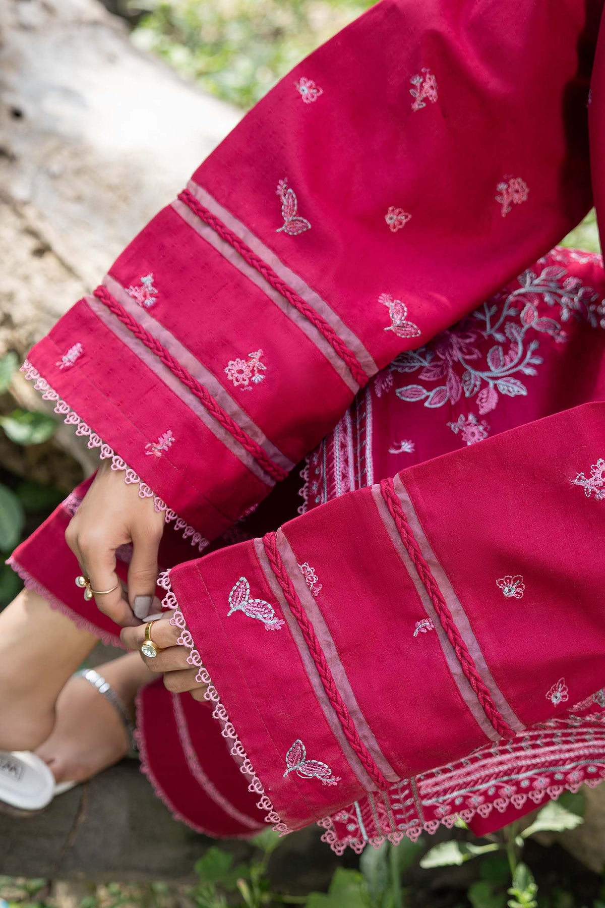 Red 2 Piece Unstitched Dyed Embroidered Lawn