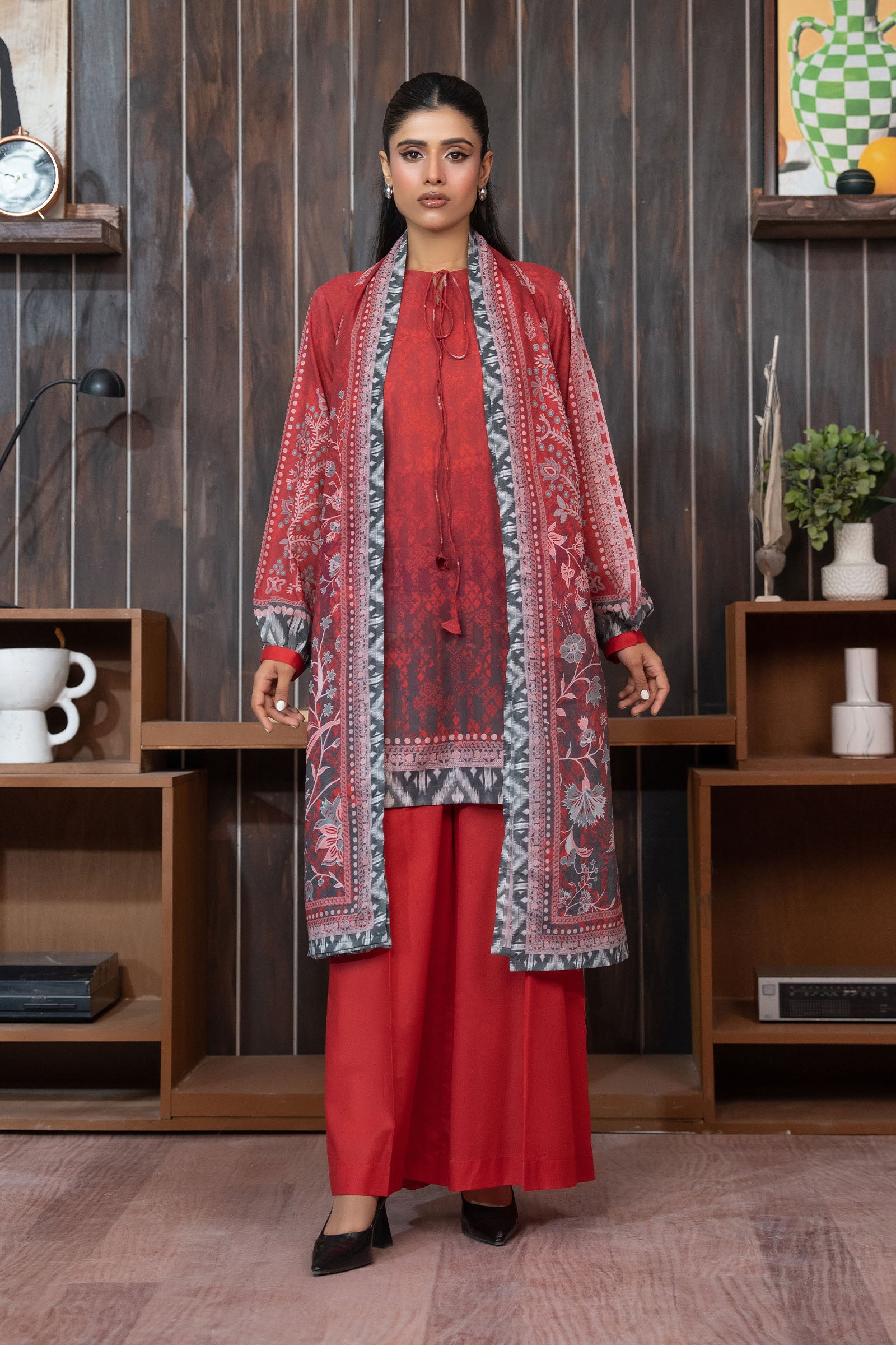 Red 3 Piece Unstitched Premium Printed Lawn Suit By Safa Noor Nigaah Collection Summer 2026 Main image