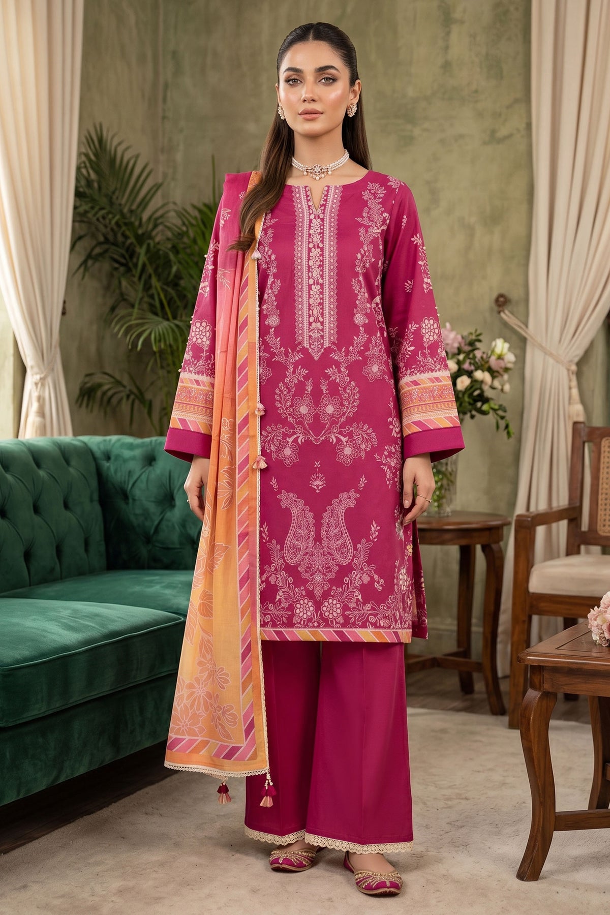 Rich Maroon 3 Piece Unstitched Premium Printed Lawn