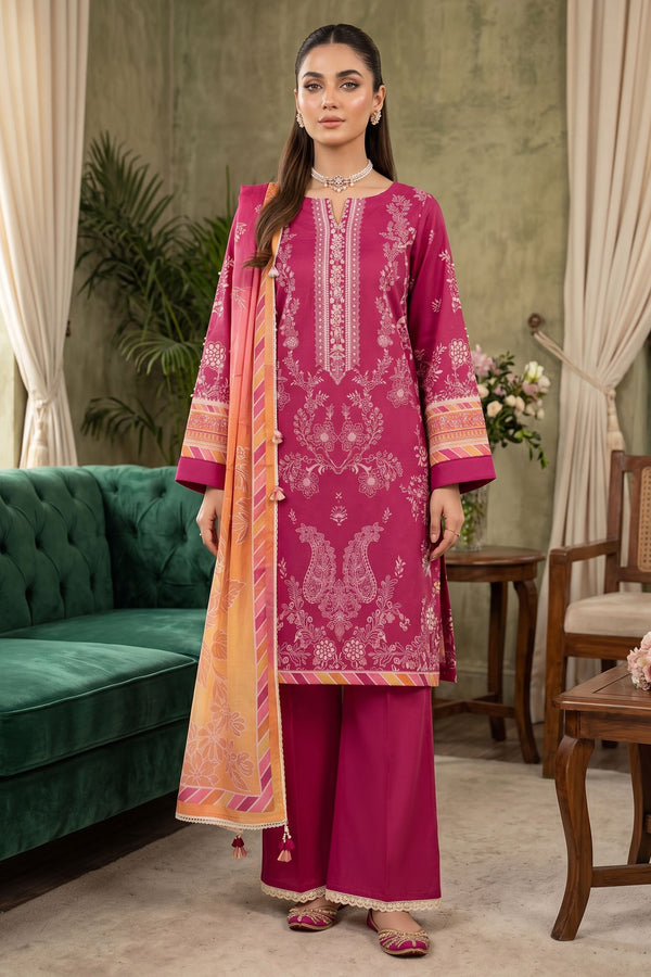 Rich Maroon 3 Piece Unstitched Premium Printed Lawn