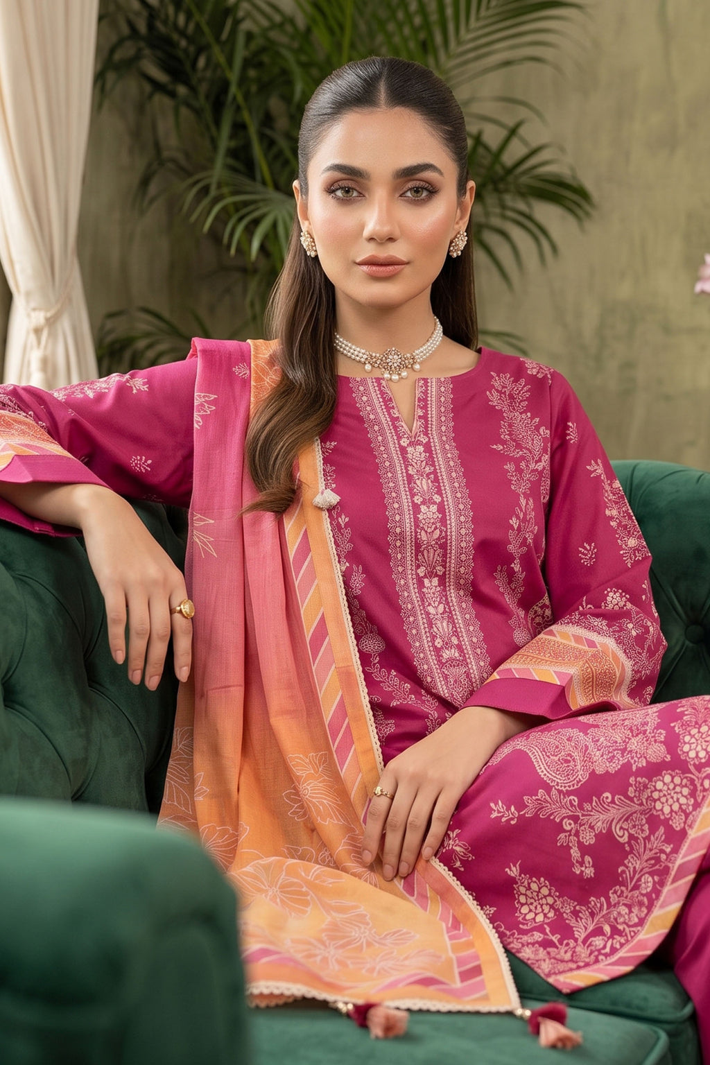Rich Maroon 3 Piece Unstitched Premium Printed Lawn - SAFANOOR