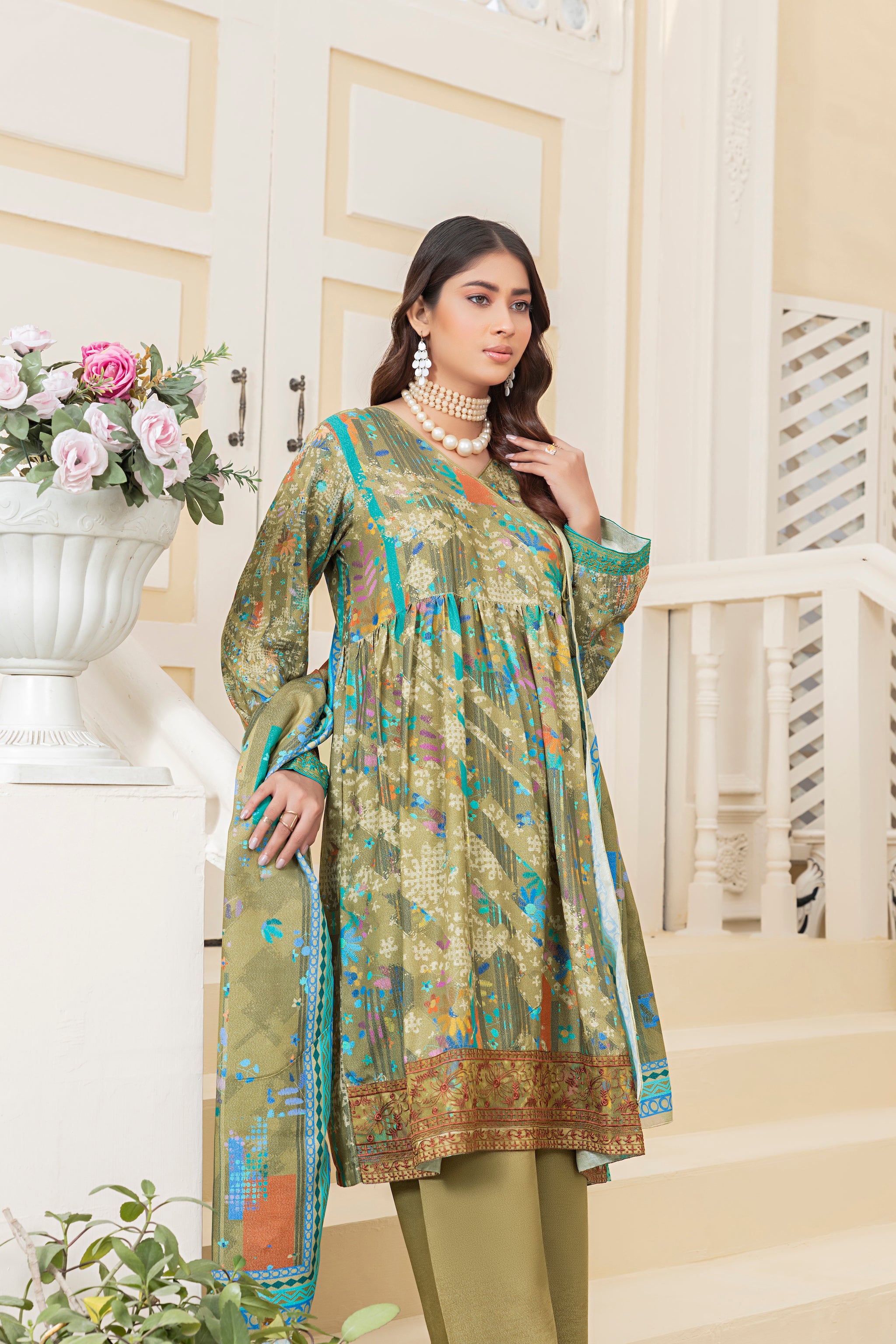 new arrivals taal collection 3pcs unstitched digital printed karandi embroidered shirt and trouser with karandi shawl winter 2023 by safanoor