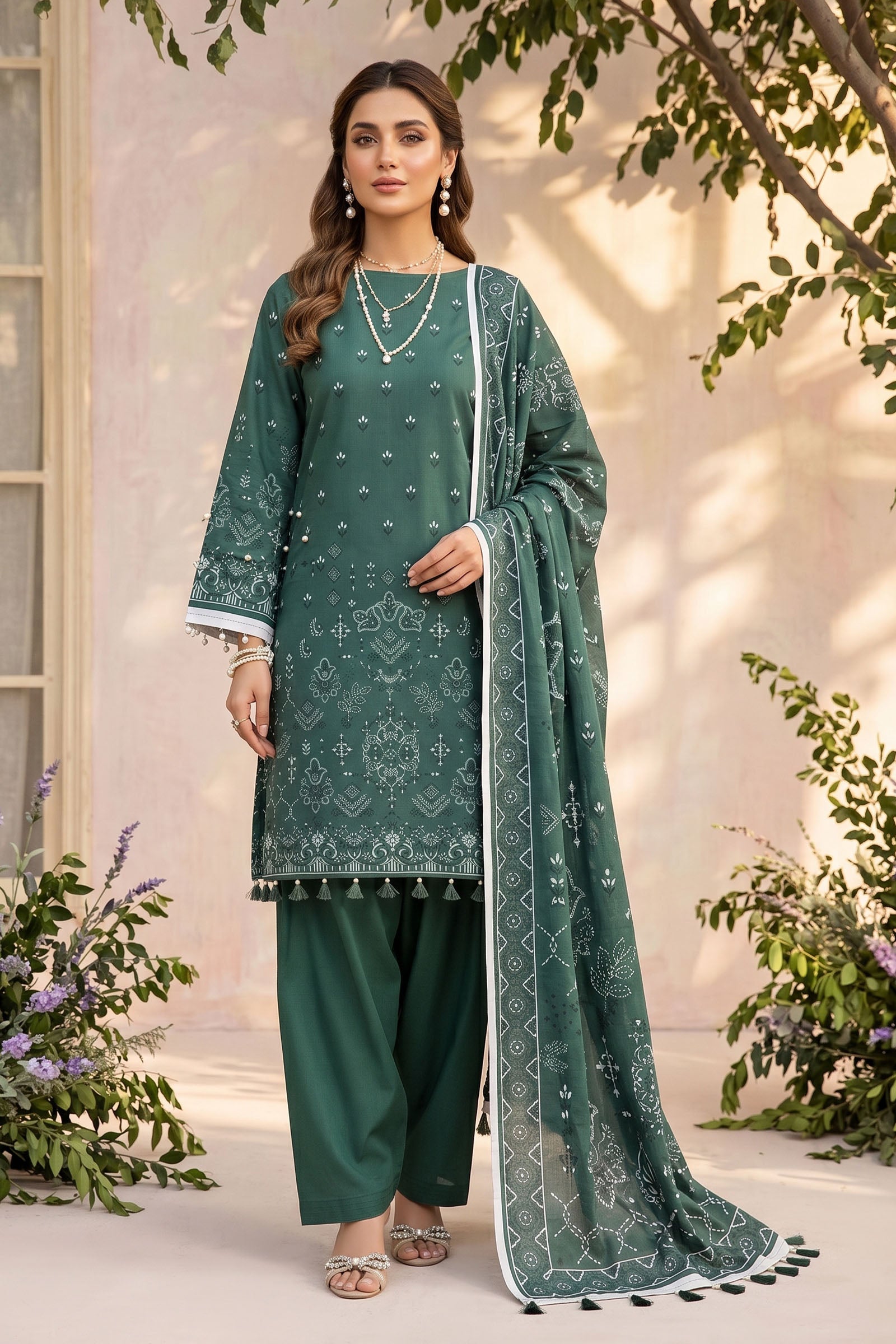 Slate Green 3 Piece Unstitched Premium Printed Lawn Suit By Safa Noor Nigaah Collection Summer 2026