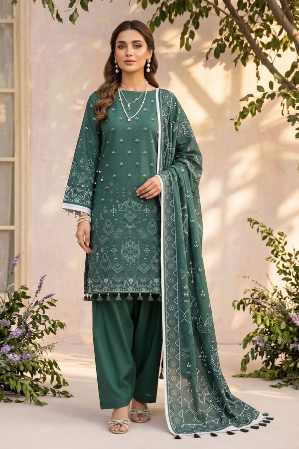 Slate Green 3 Piece Unstitched Premium Printed Lawn Suit By Safa Noor Nigaah Collection Summer 2026