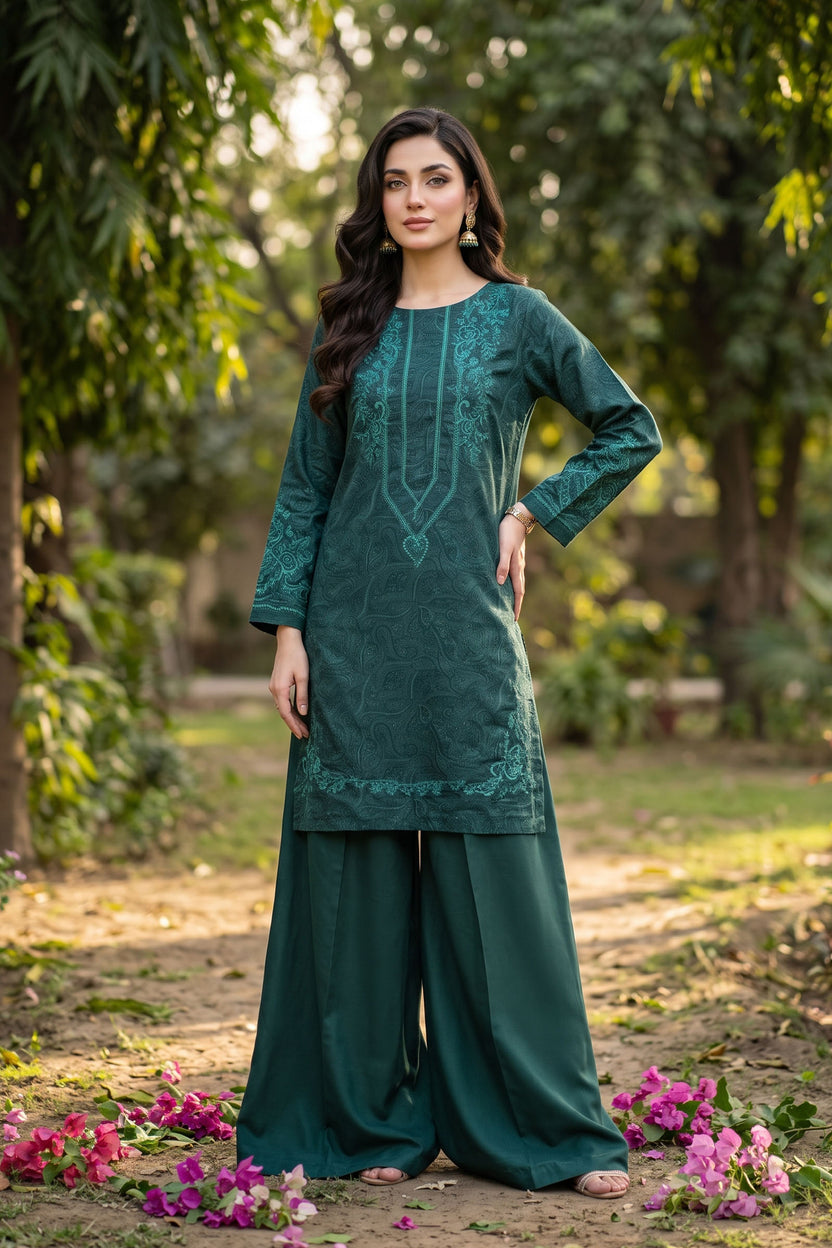 Unstitched 2 Piece Twill Marina Suit - Green Main image