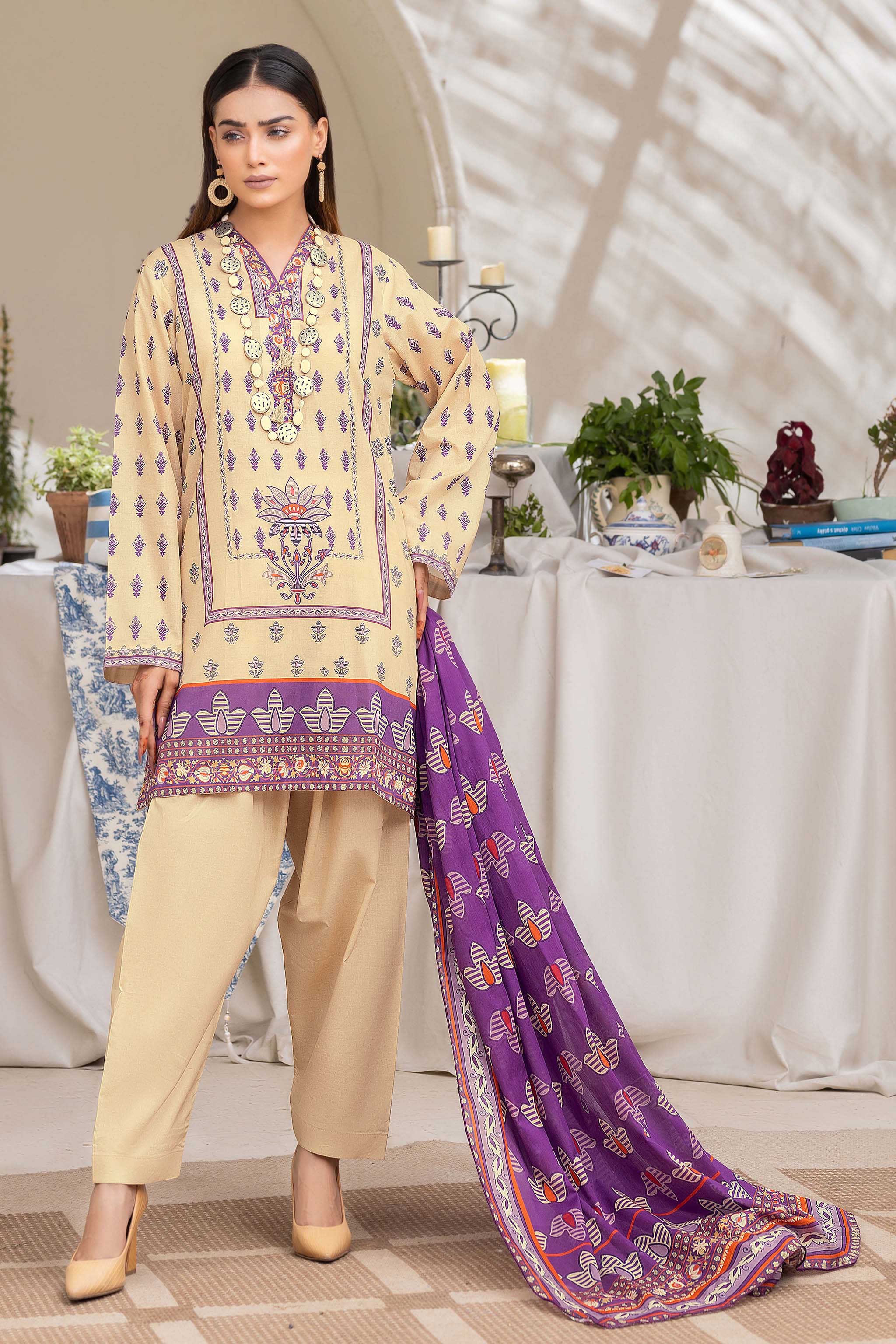 Unstitched 3 Piece Cream Printed Lawn - (Vol-74/16)3P-S-24-D-3 - SAFANOOR