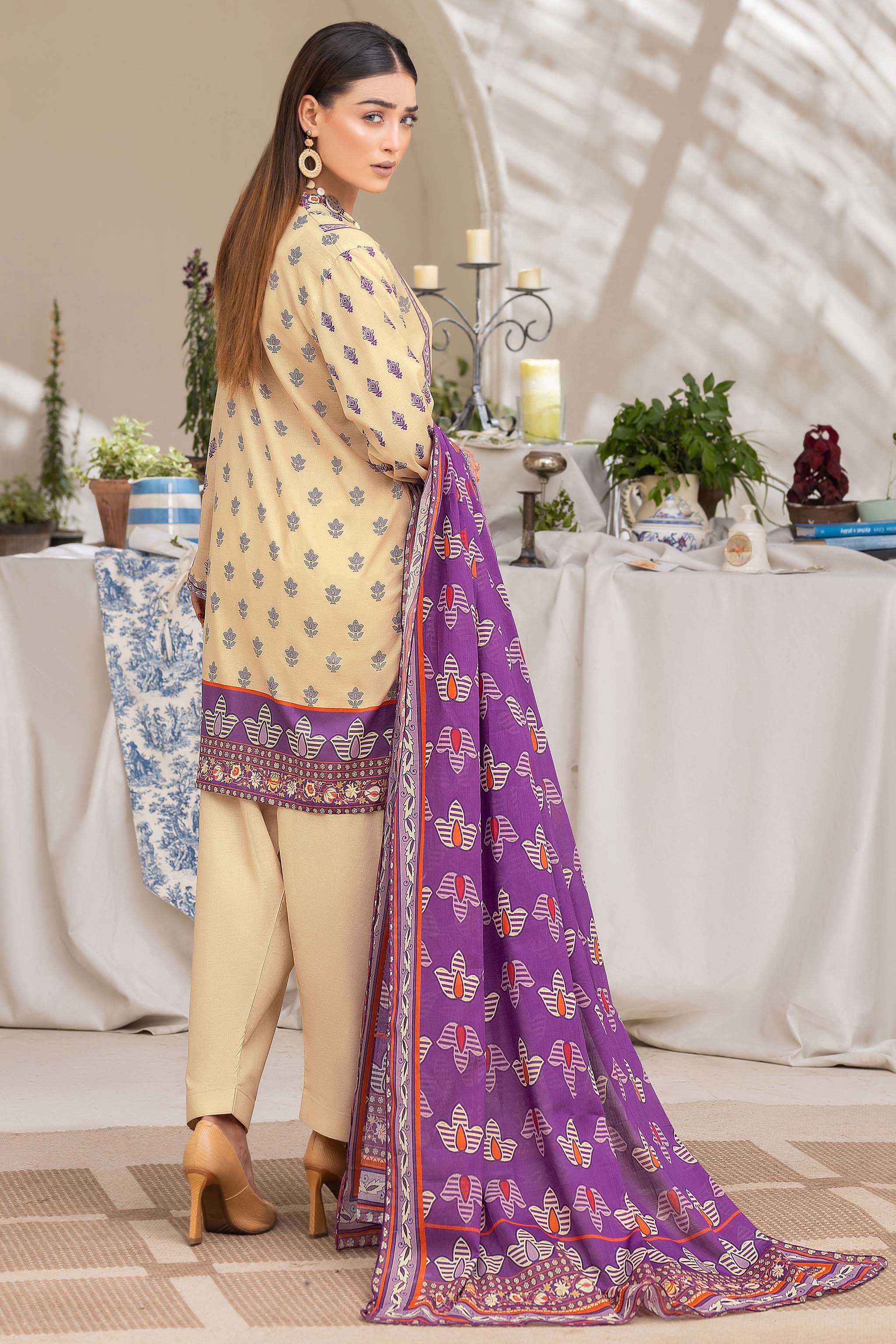 Unstitched 3 Piece Cream Printed Lawn - (Vol-74/16)3P-S-24-D-3 - SAFANOOR