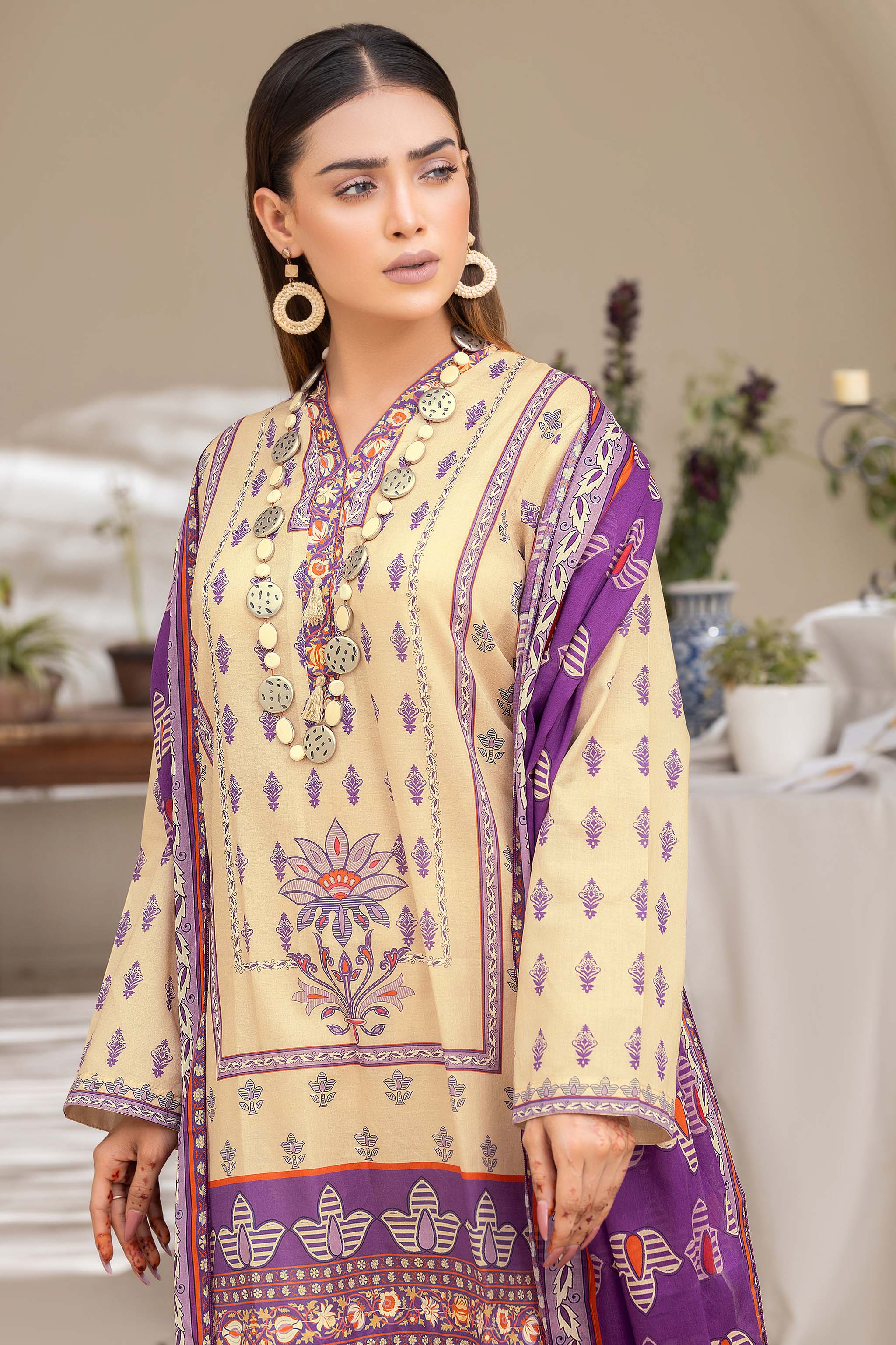 Unstitched 3 Piece Cream Printed Lawn - (Vol-74/16)3P-S-24-D-3 - SAFANOOR