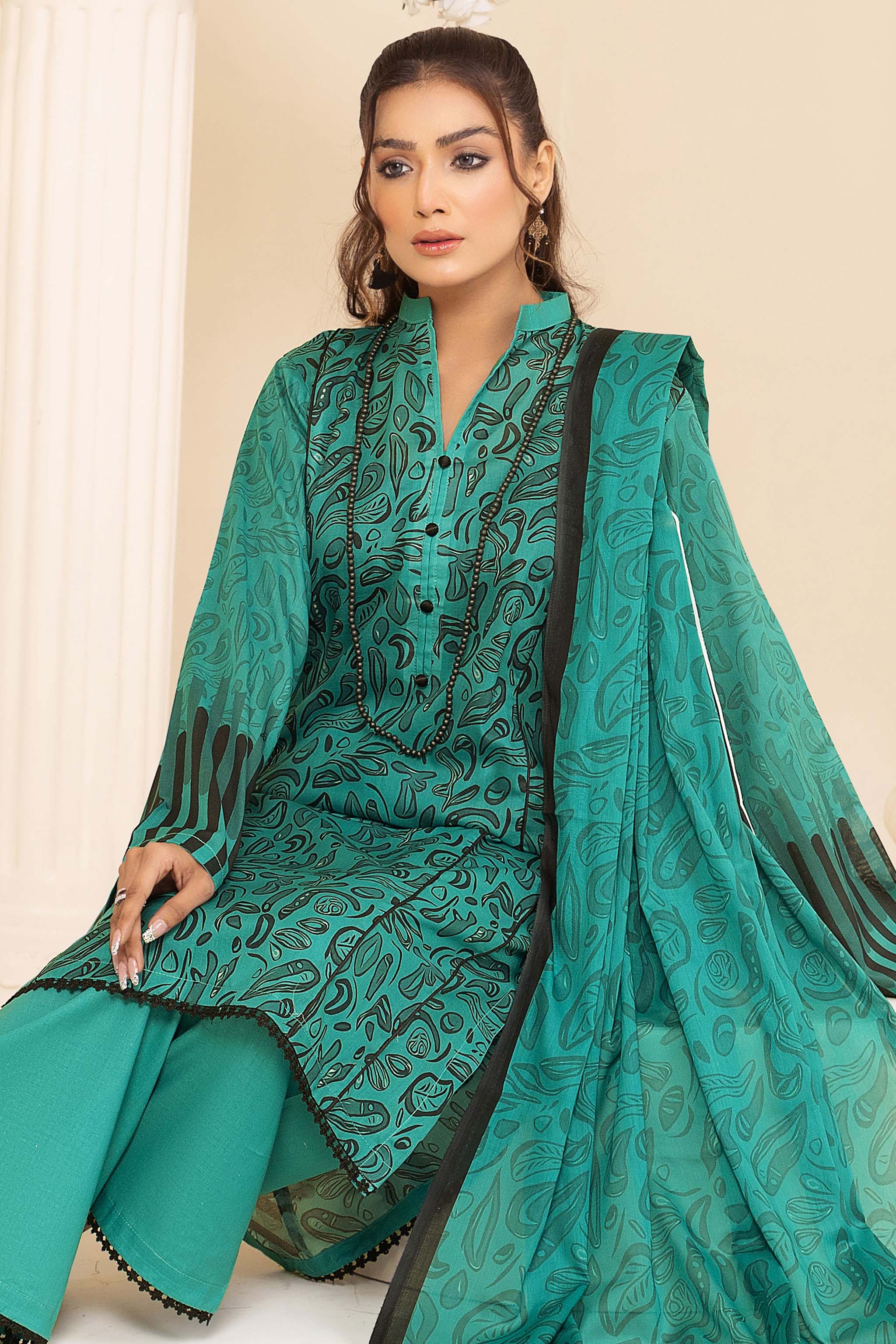 Unstitched 3 Piece Dark Cyan Printed Lawn - (Vol-76/18)3P-S-24-D-1 - SAFANOOR