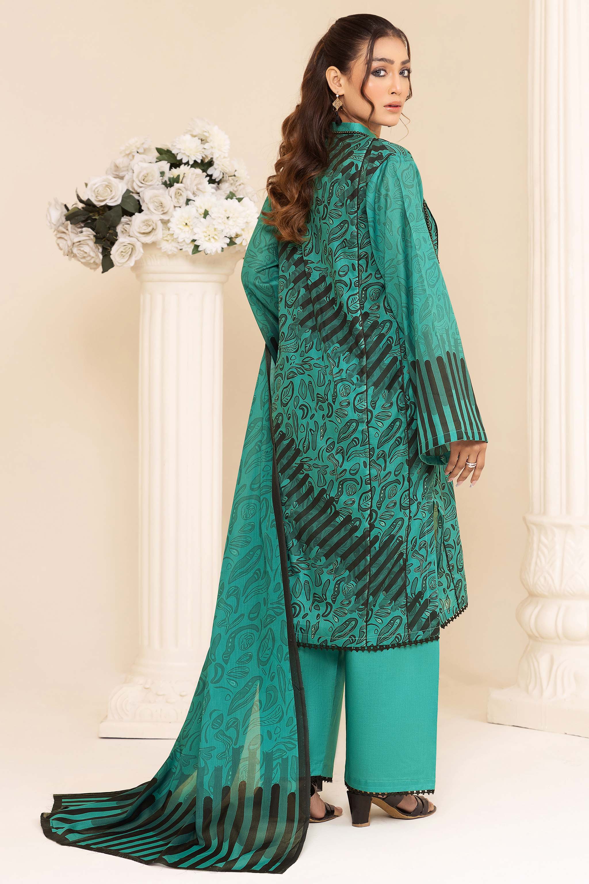 Unstitched 3 Piece Dark Cyan Printed Lawn - (Vol-76/18)3P-S-24-D-1 - SAFANOOR