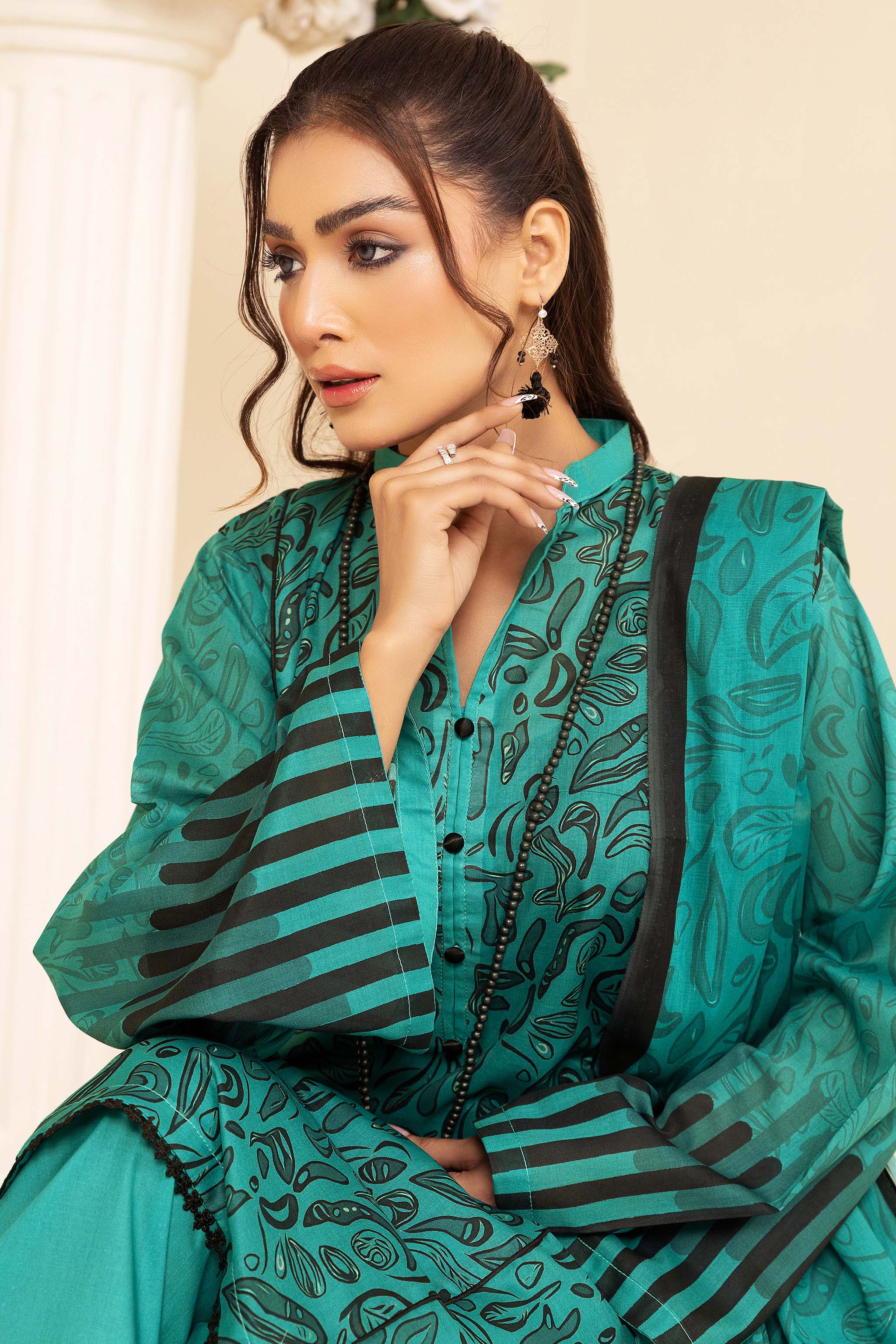 Unstitched 3 Piece Dark Cyan Printed Lawn - (Vol-76/18)3P-S-24-D-1 - SAFANOOR