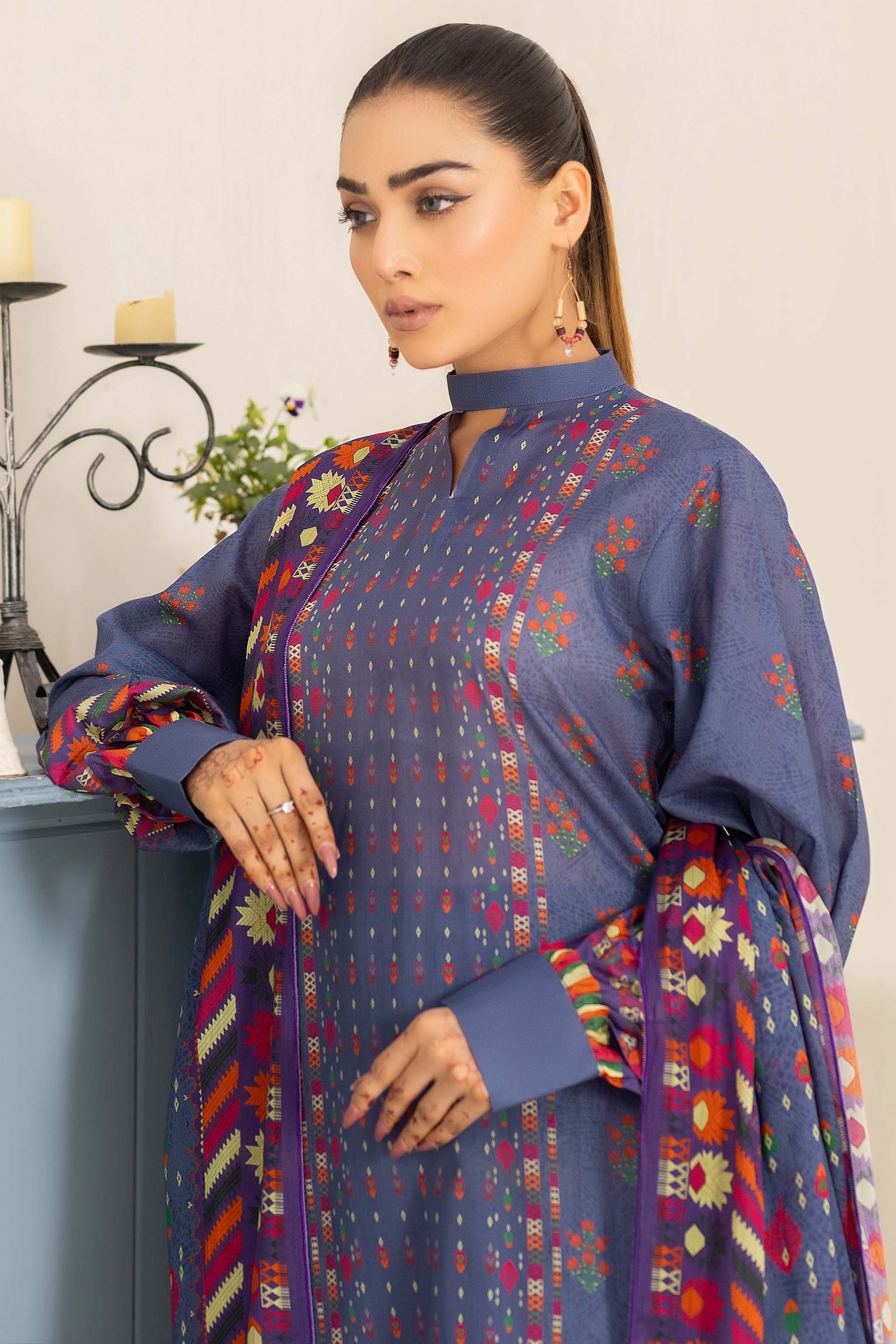 Unstitched 3 Piece Dark Grey Printed Lawn - (Vol-74/16)3P-S-24-D-8 - SAFANOOR