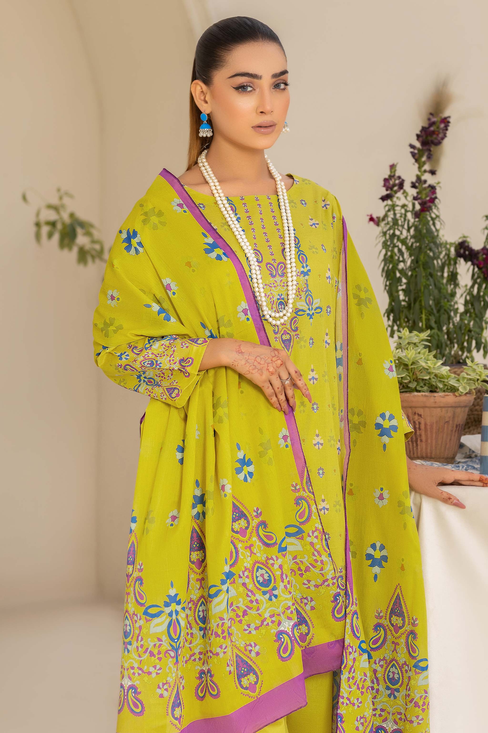 Unstitched 3 Piece Neon Yellow Printed Lawn - (Vol-74/16)3P-S-24-D-11 - SAFANOOR