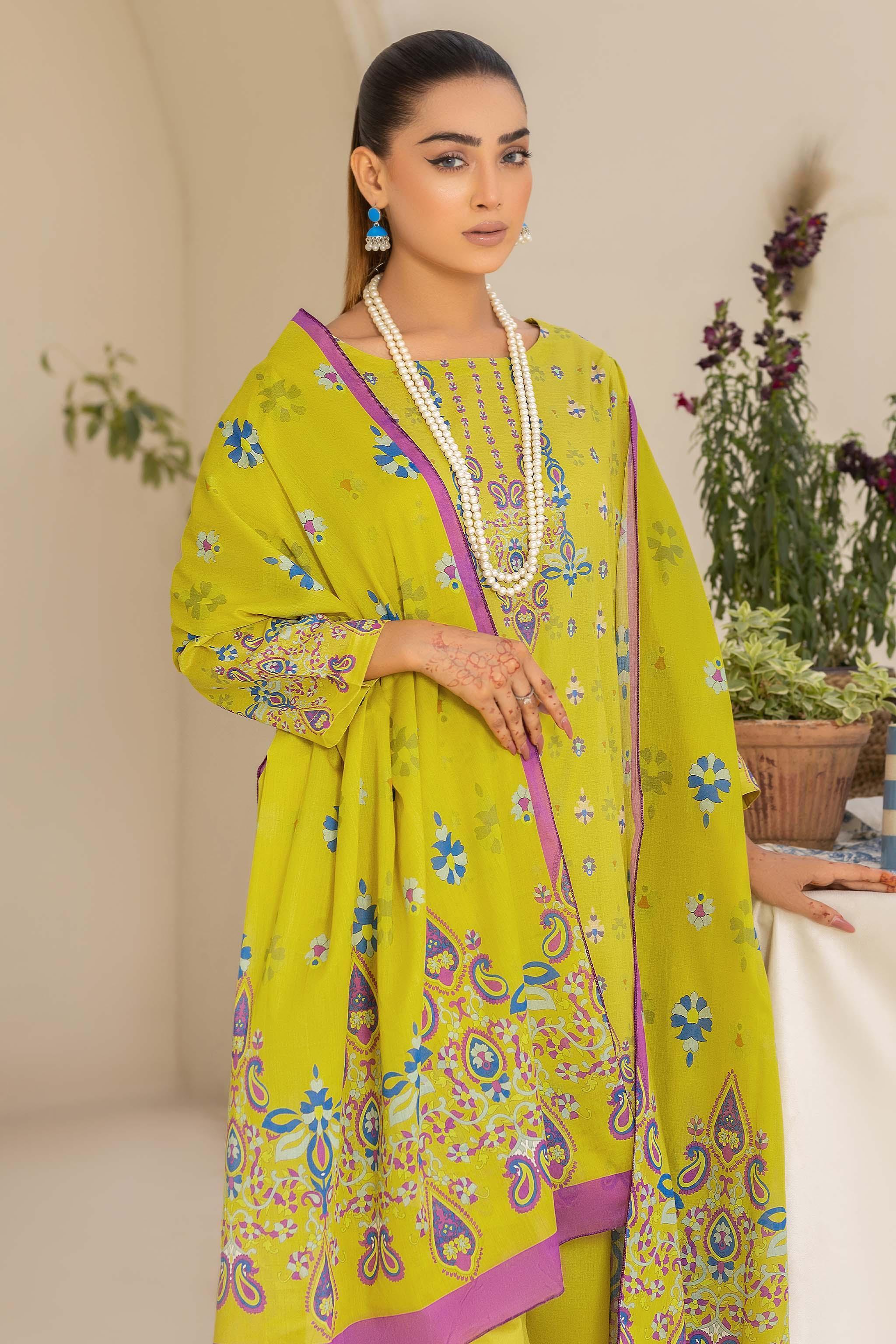 Unstitched 3 Piece Neon Yellow Printed Lawn - SafaNoor