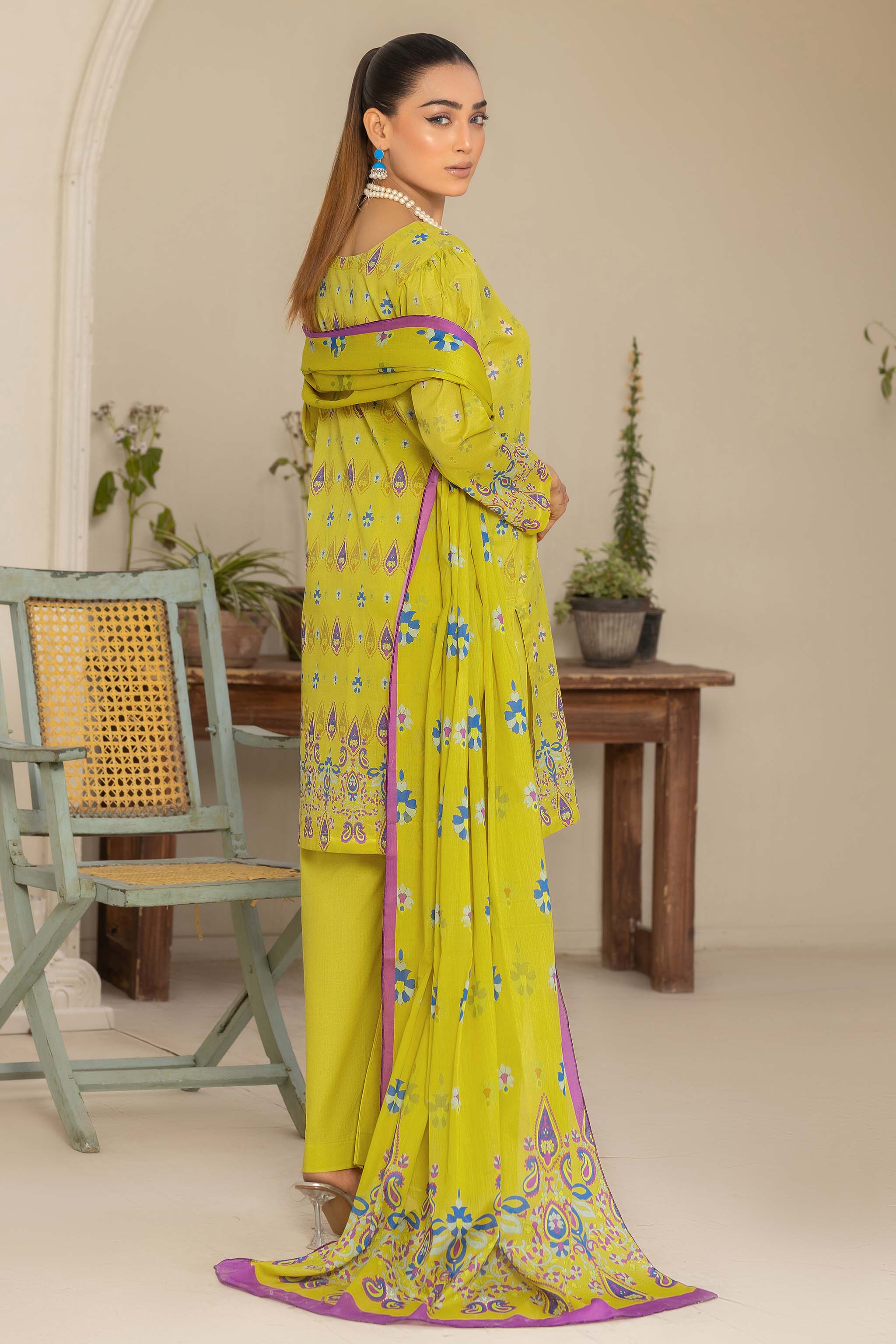 Unstitched 3 Piece Neon Yellow Printed Lawn - (Vol-74/16)3P-S-24-D-11 - SAFANOOR