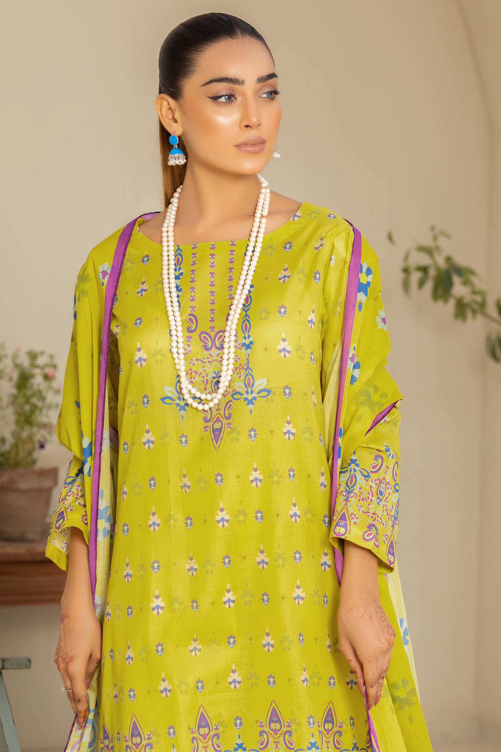 Unstitched 3 Piece Neon Yellow Printed Lawn - (Vol-74/16)3P-S-24-D-11 - SAFANOOR