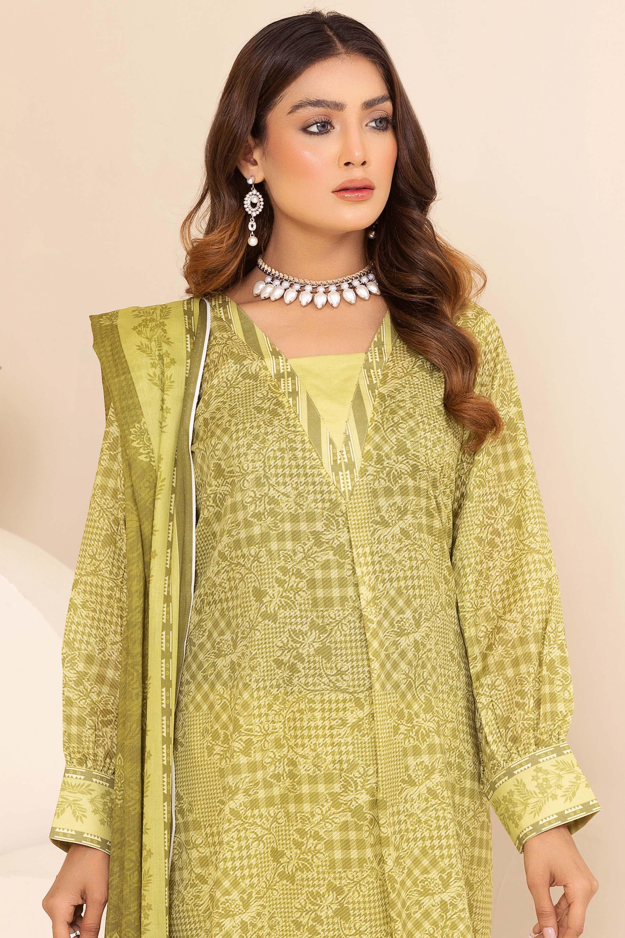 Unstitched 3 Piece Olive Printed Lawn - (Vol-76/18)3P-S-24-D-11 - SAFANOOR