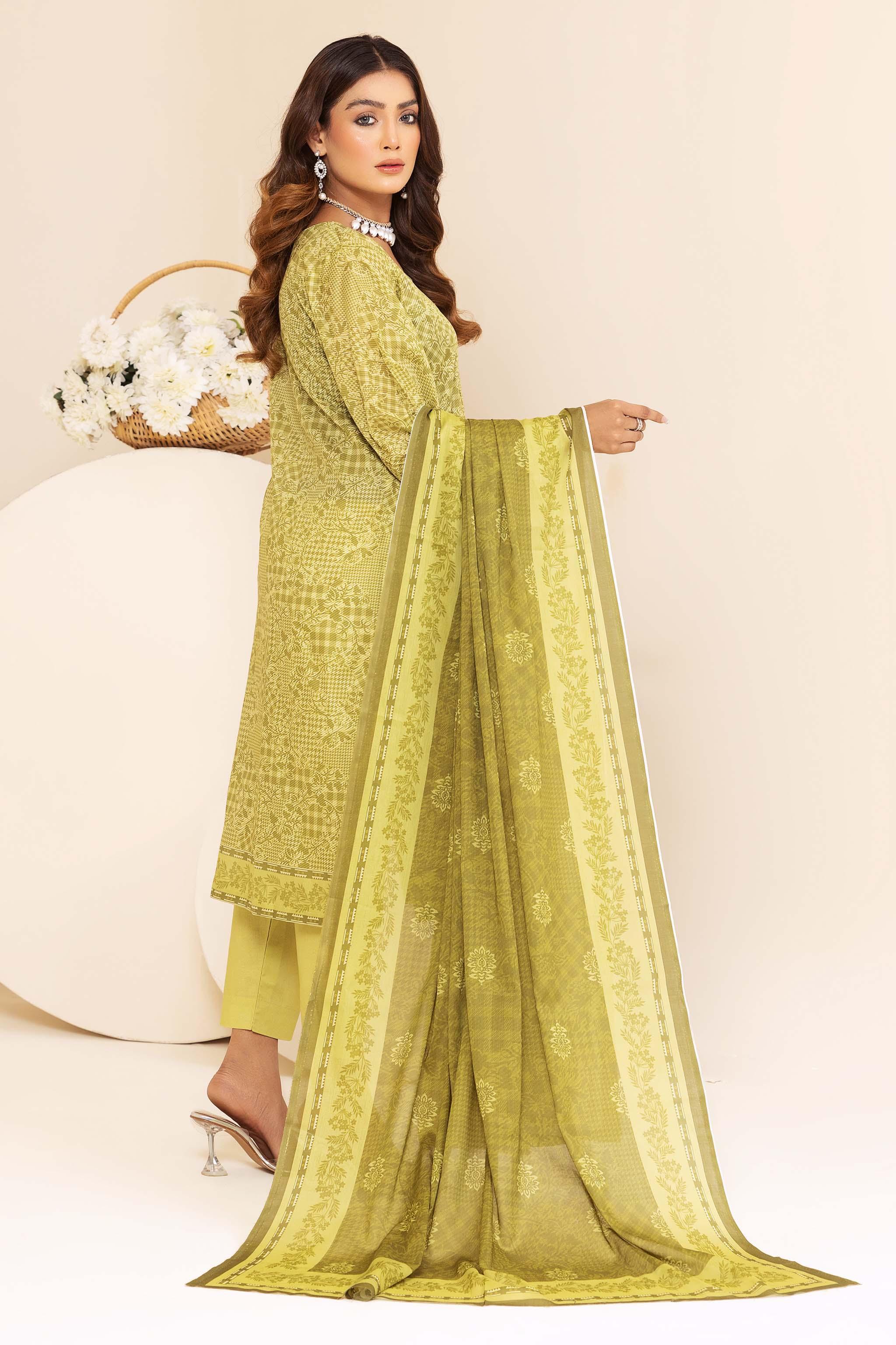 Unstitched 3 Piece Olive Printed Lawn - (Vol-76/18)3P-S-24-D-11 - SAFANOOR