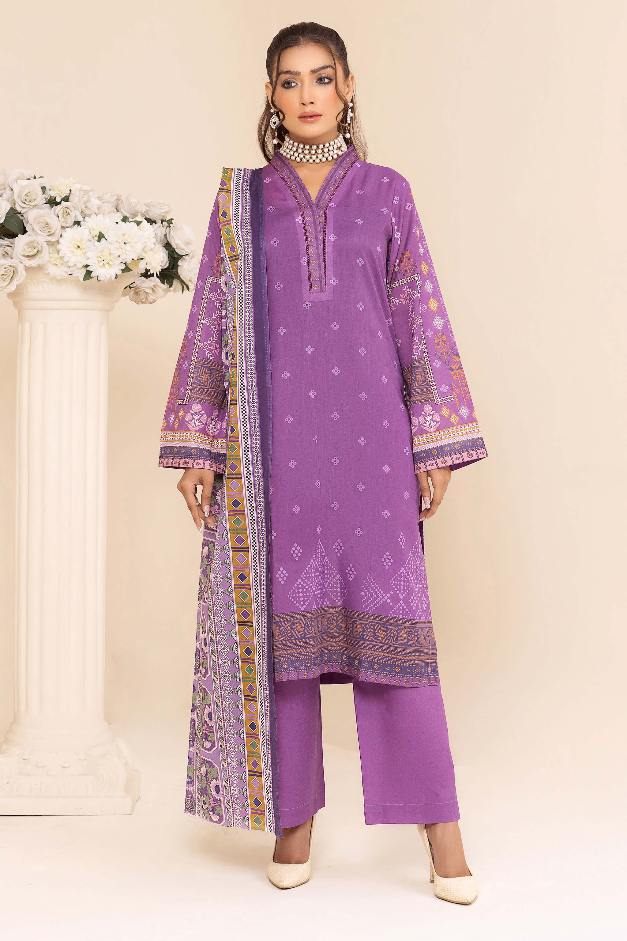 Unstitched 3 Piece Purple Printed Lawn - (Vol-76/18)3P-S-24-D-2 - SAFANOOR