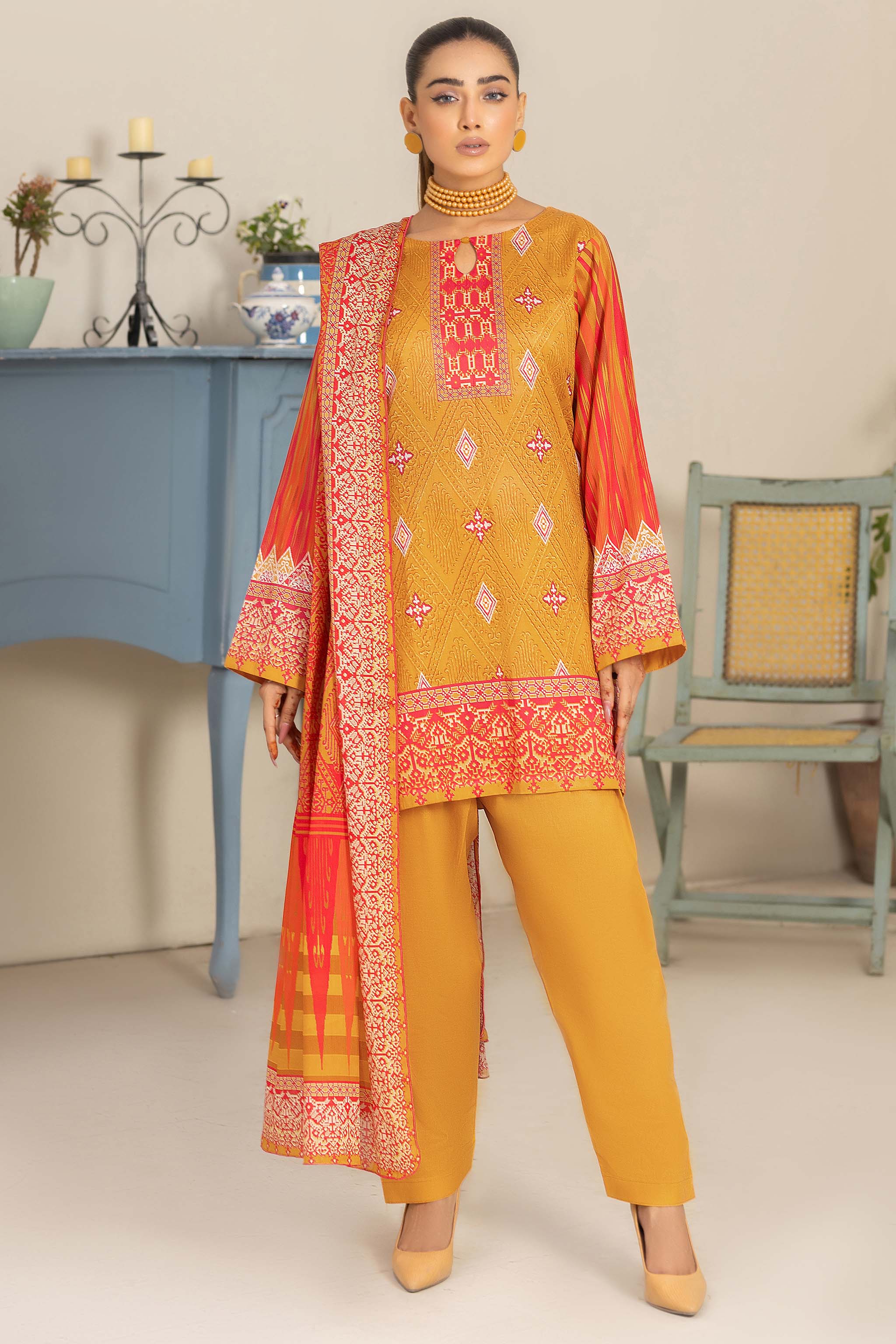 Unstitched 3 Piece Saffron Printed Lawn - (Vol-74/16)3P-S-24-D-10 - SAFANOOR