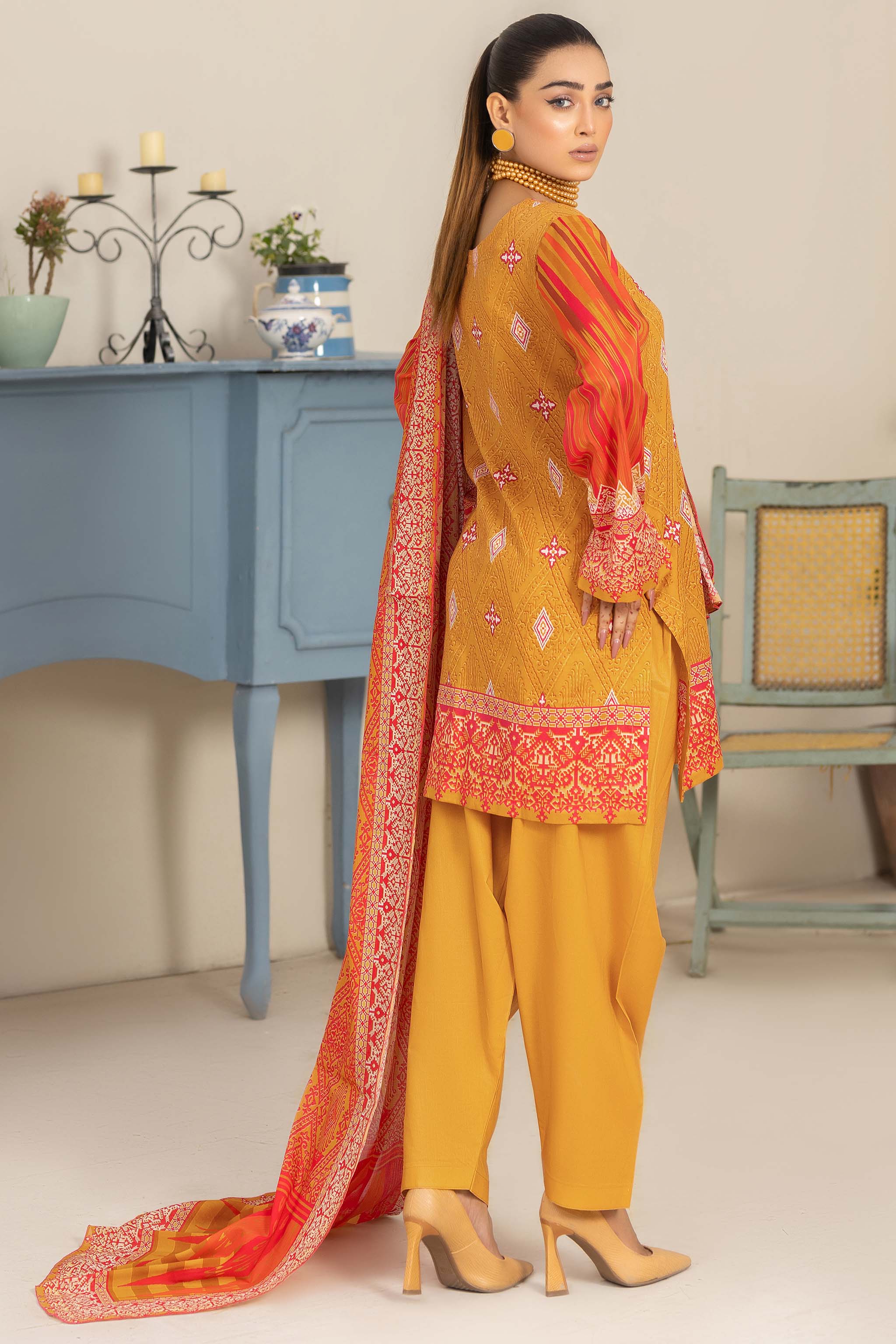 Unstitched 3 Piece Saffron Printed Lawn - (Vol-74/16)3P-S-24-D-10 - SAFANOOR