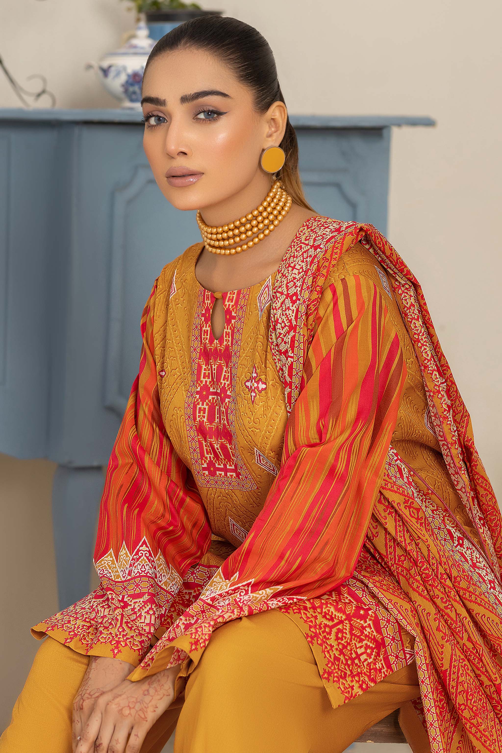 Unstitched 3 Piece Saffron Printed Lawn - (Vol-74/16)3P-S-24-D-10 - SAFANOOR