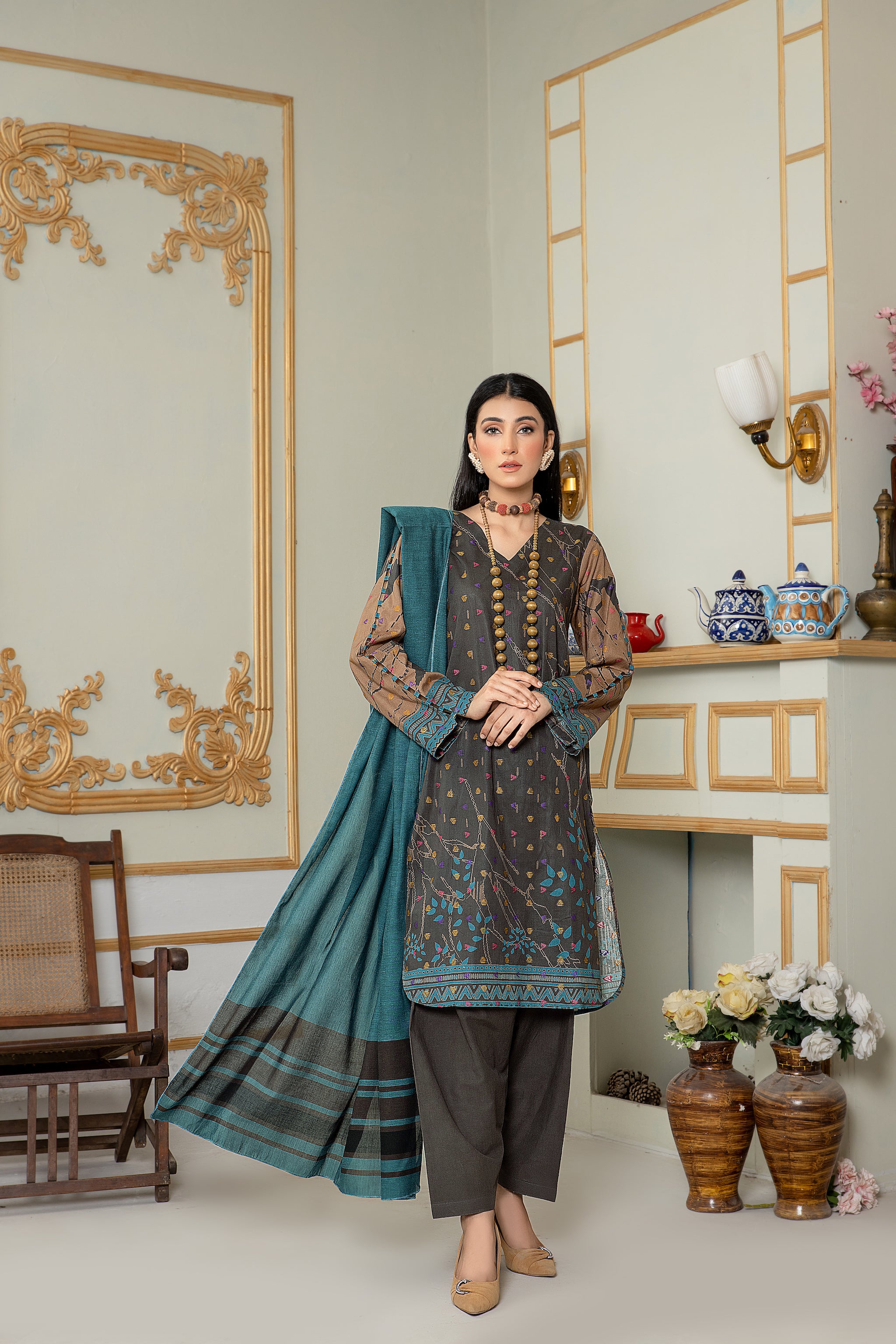 Unstitched Brown Jacquard Lawn 3 Piece - (Vol-68/01)3P-S-24-D-12 - SAFANOOR