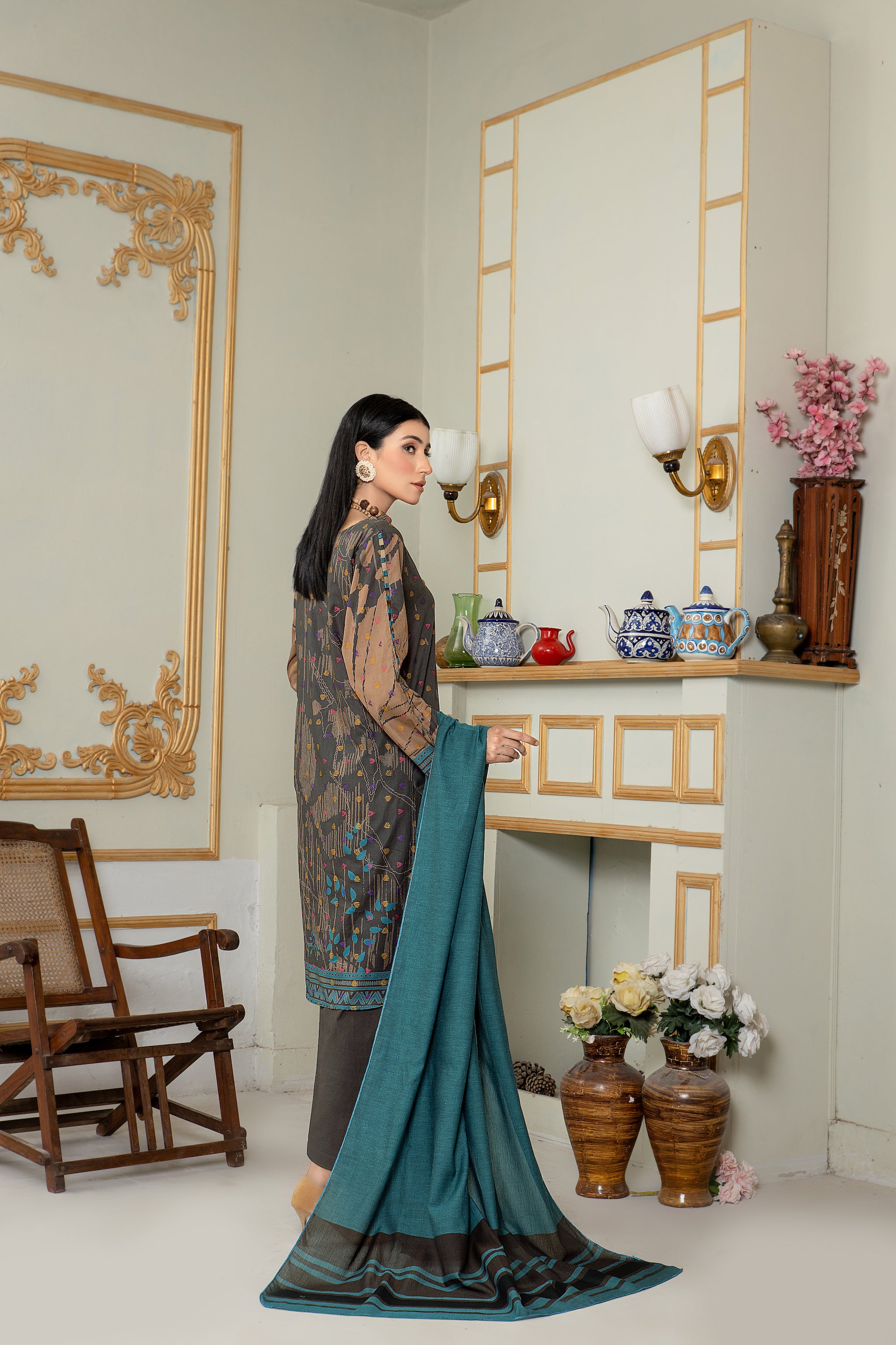 Unstitched Brown Jacquard Lawn 3 Piece - (Vol-68/01)3P-S-24-D-12 - SAFANOOR