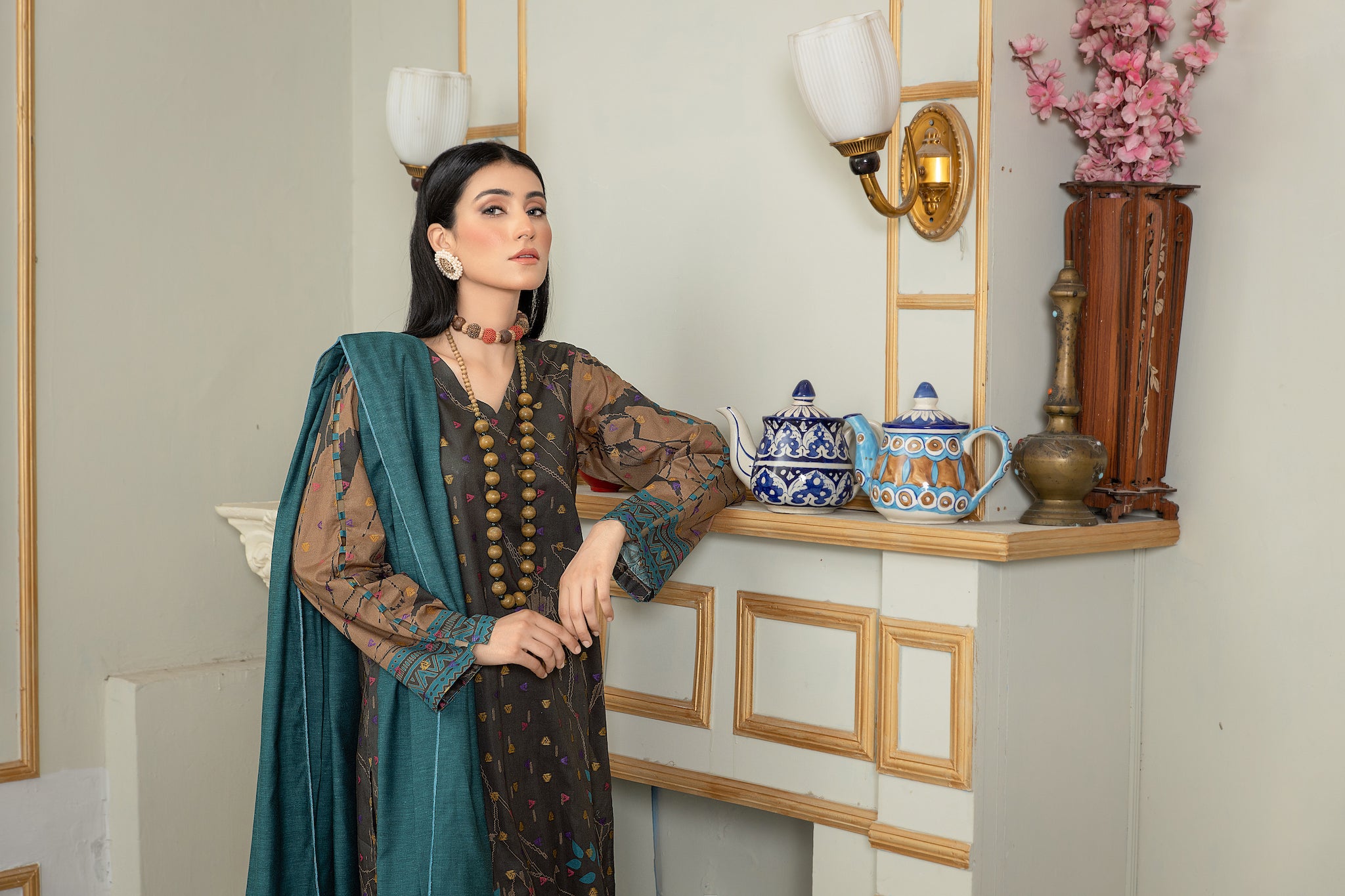 Unstitched Brown Jacquard Lawn 3 Piece - (Vol-68/01)3P-S-24-D-12 - SAFANOOR