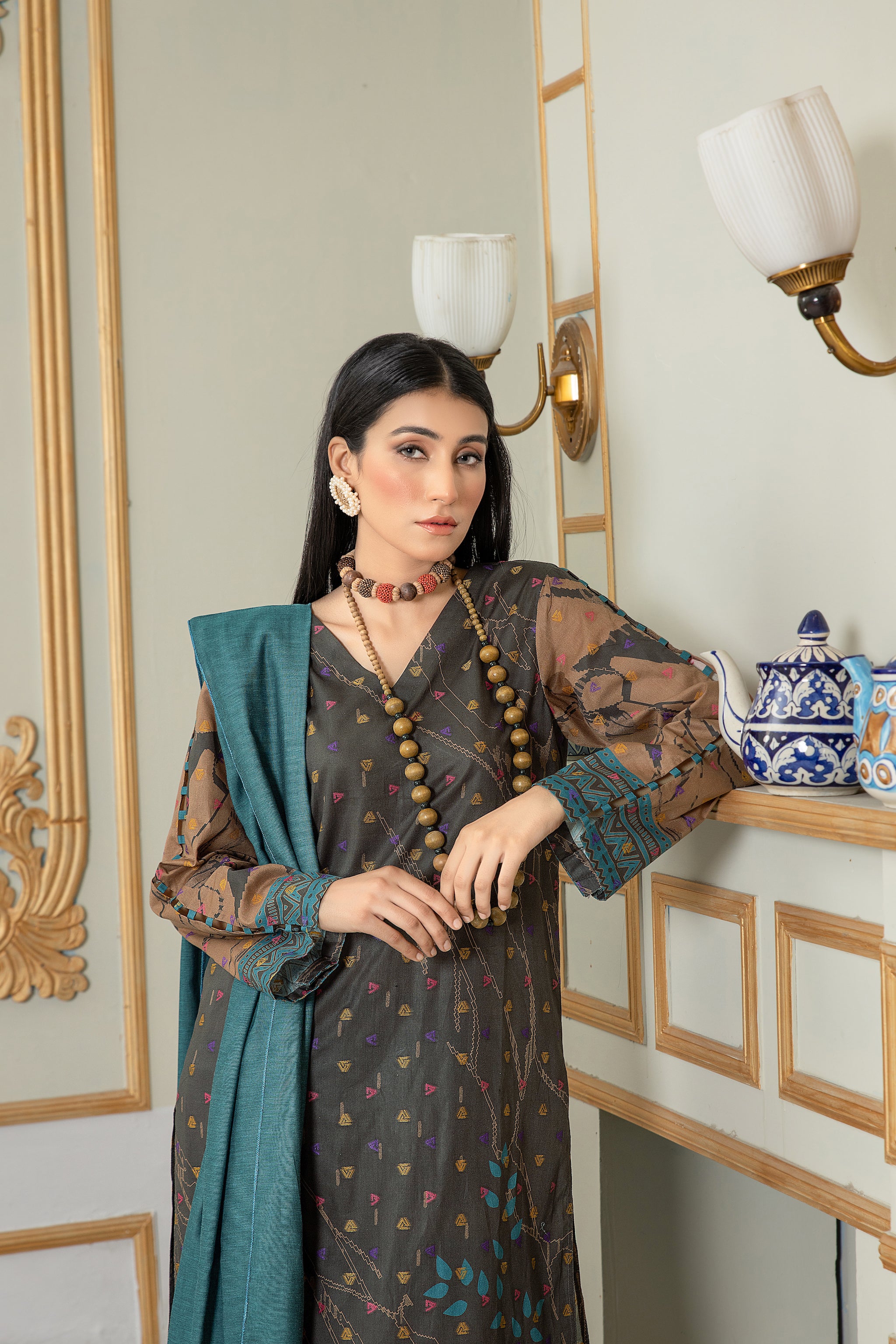 Unstitched Brown Jacquard Lawn 3 Piece - (Vol-68/01)3P-S-24-D-12 - SAFANOOR