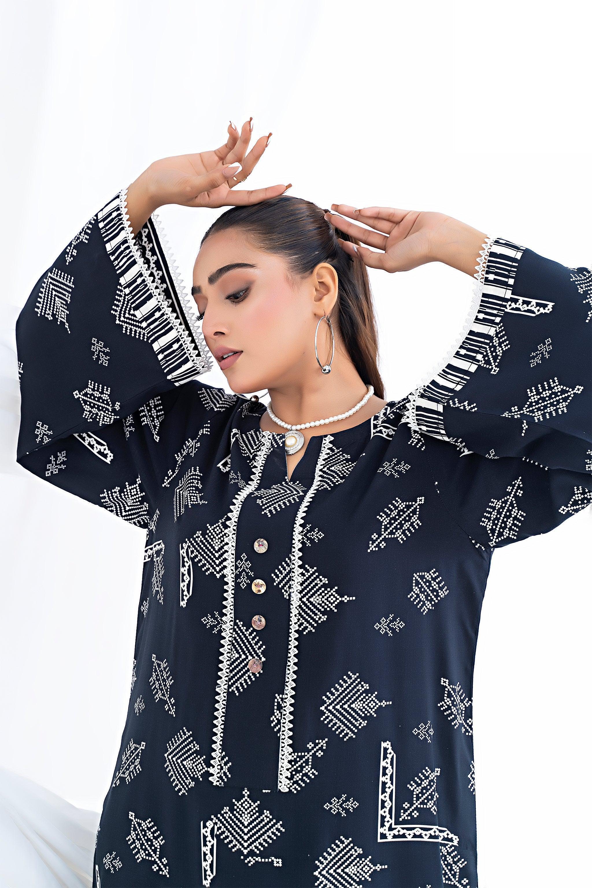 Unstitched Charcoal Black Doriya Linen 2 Piece - SafaNoor