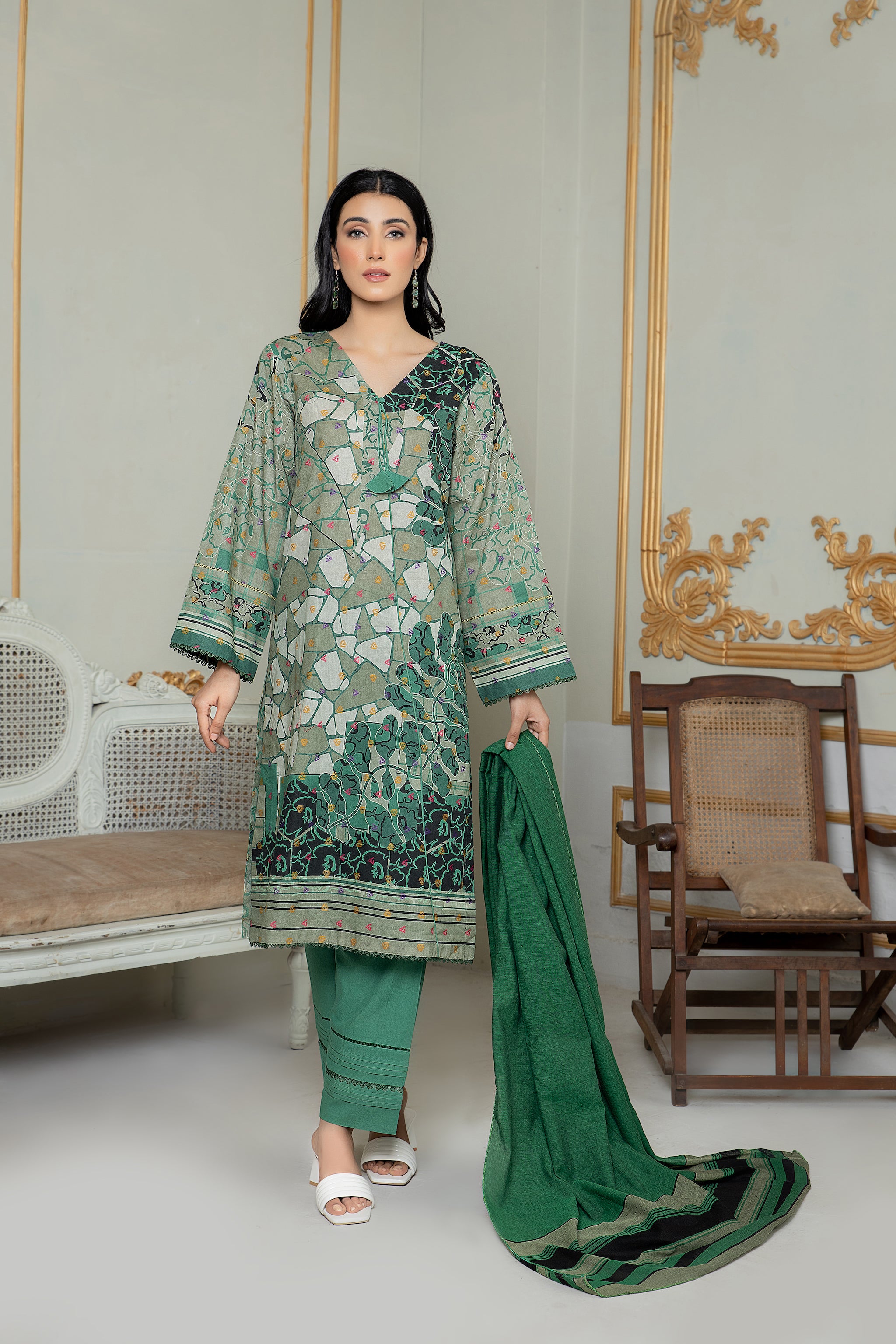 Unstitched Green Jacquard Lawn 3 Piece - (Vol-68/01)3P-S-24-D-3 - SAFANOOR