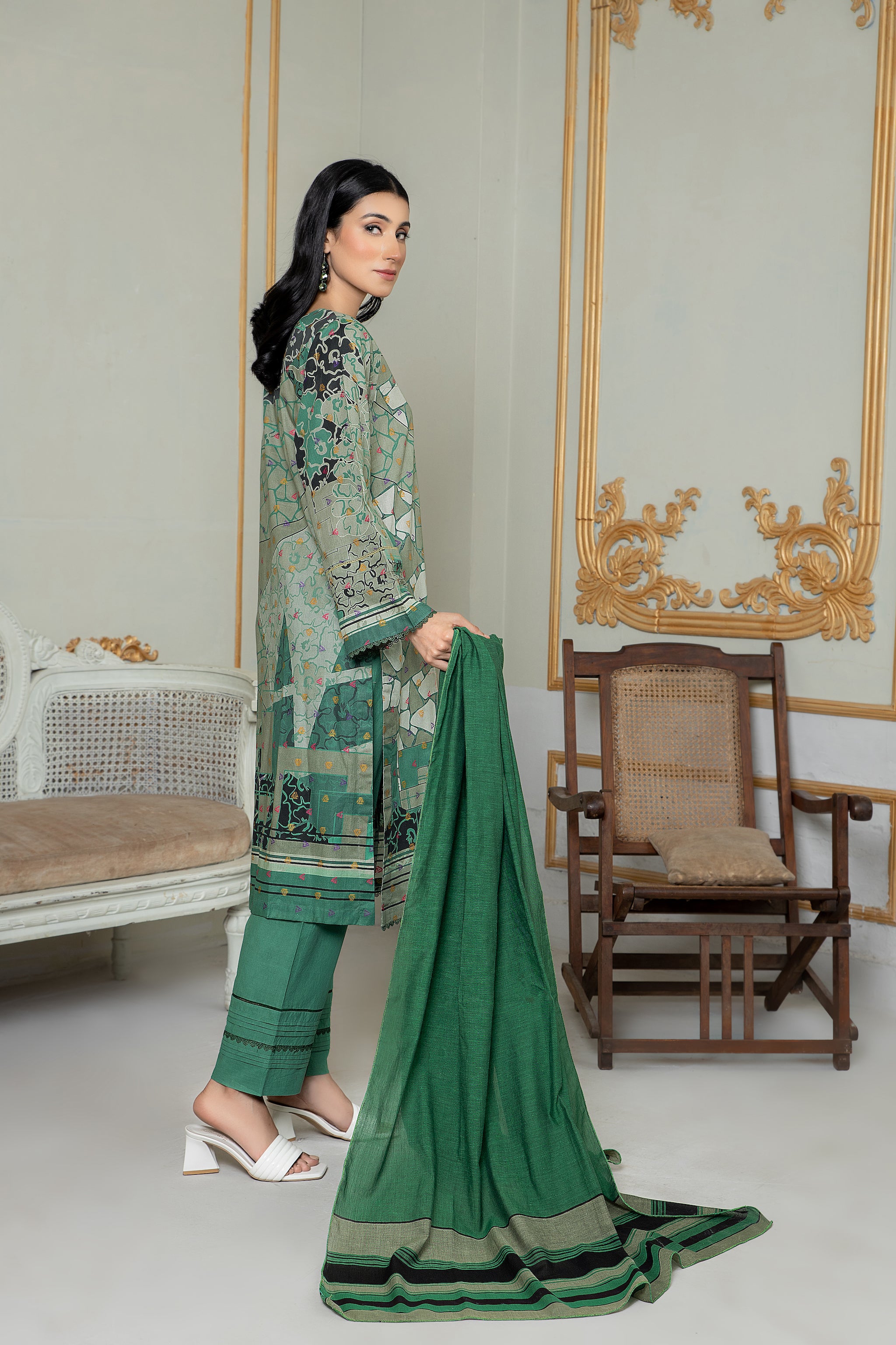 Unstitched Green Jacquard Lawn 3 Piece - (Vol-68/01)3P-S-24-D-3 - SAFANOOR