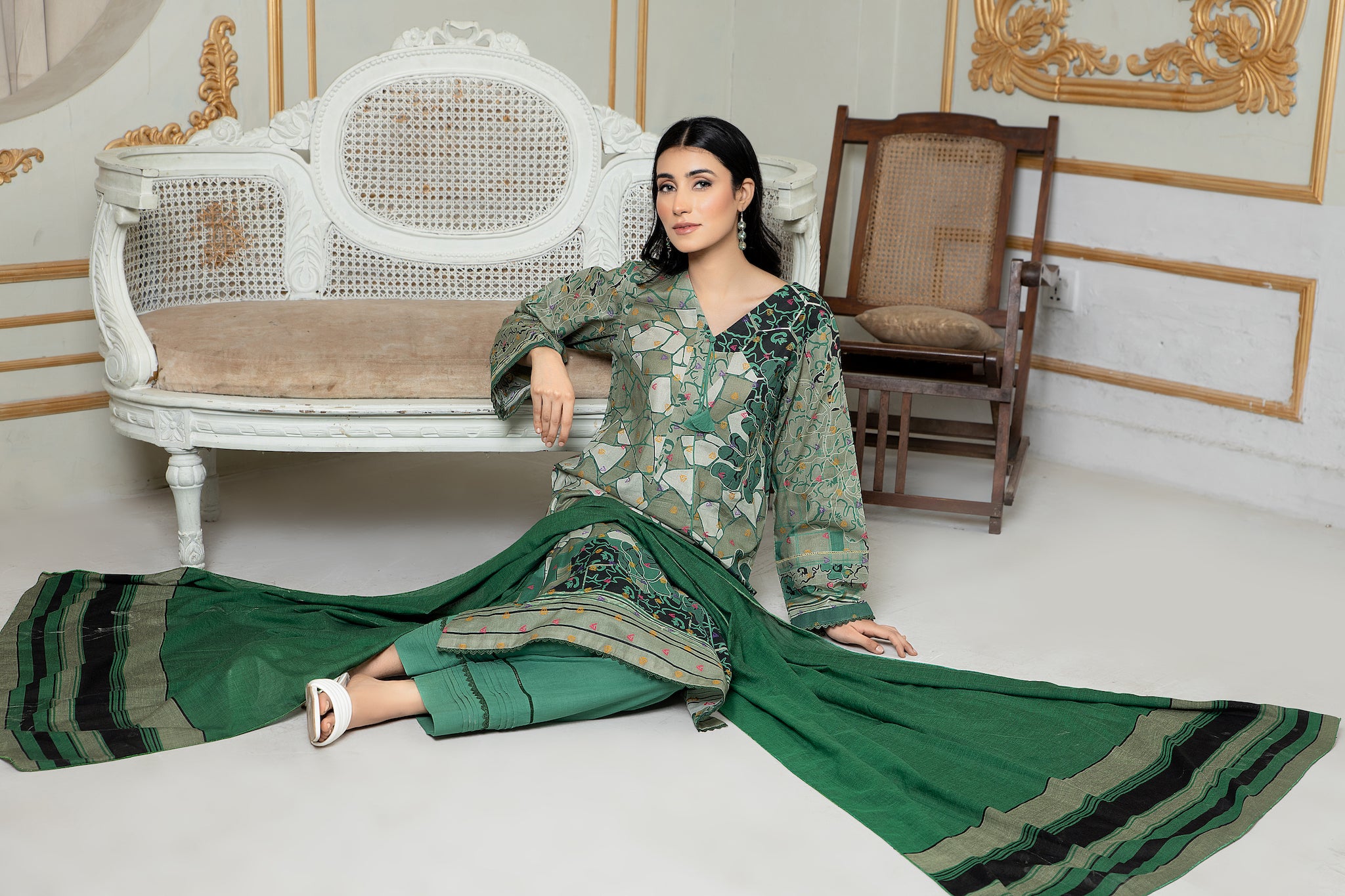 Unstitched Green Jacquard Lawn 3 Piece - (Vol-68/01)3P-S-24-D-3 - SAFANOOR