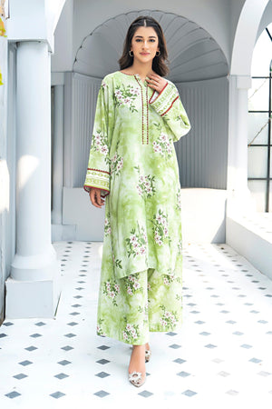 Unstitched Green Printed Linen 2 Piece - SafaNoor