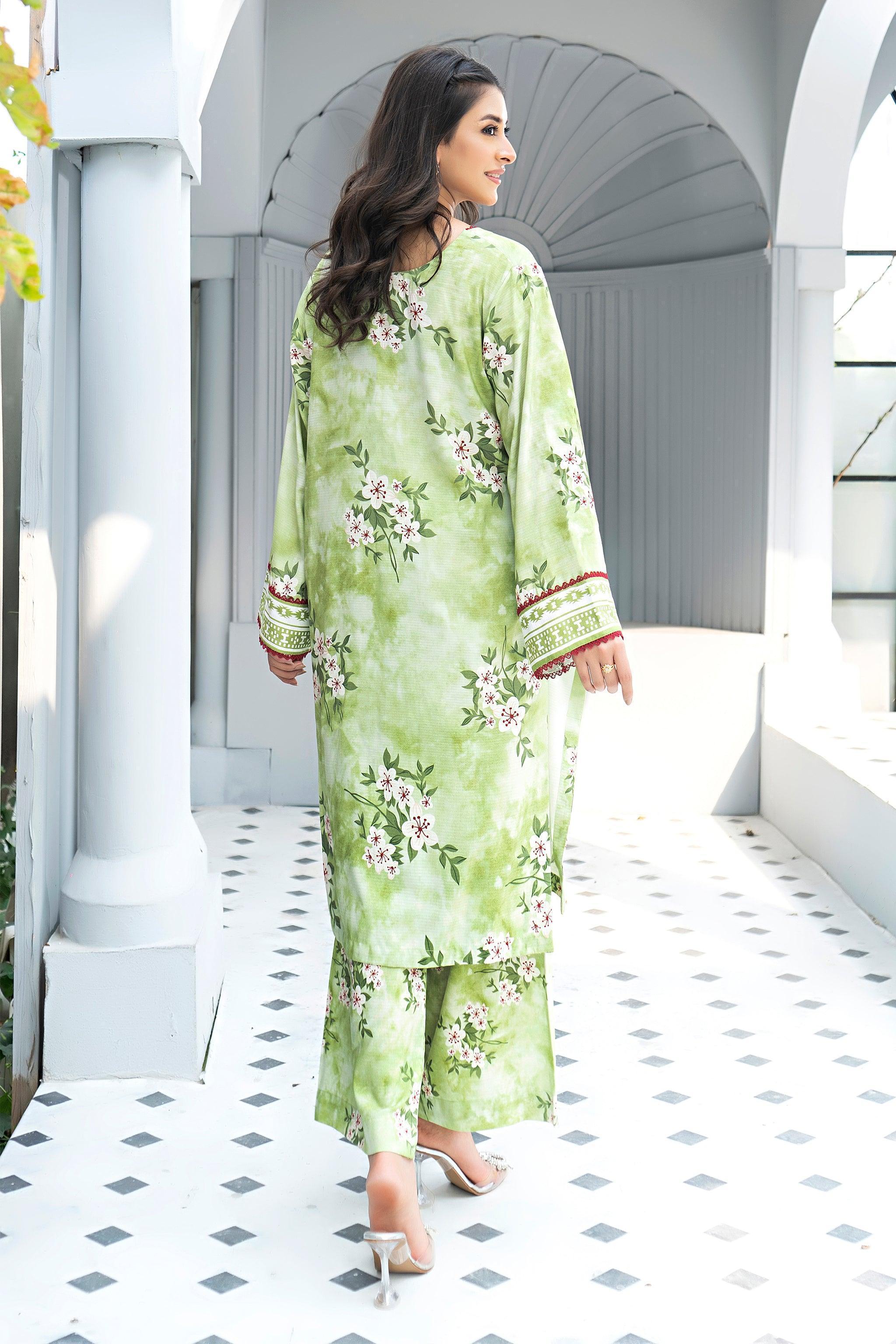 Unstitched Green Printed Linen 2 Piece - SafaNoor