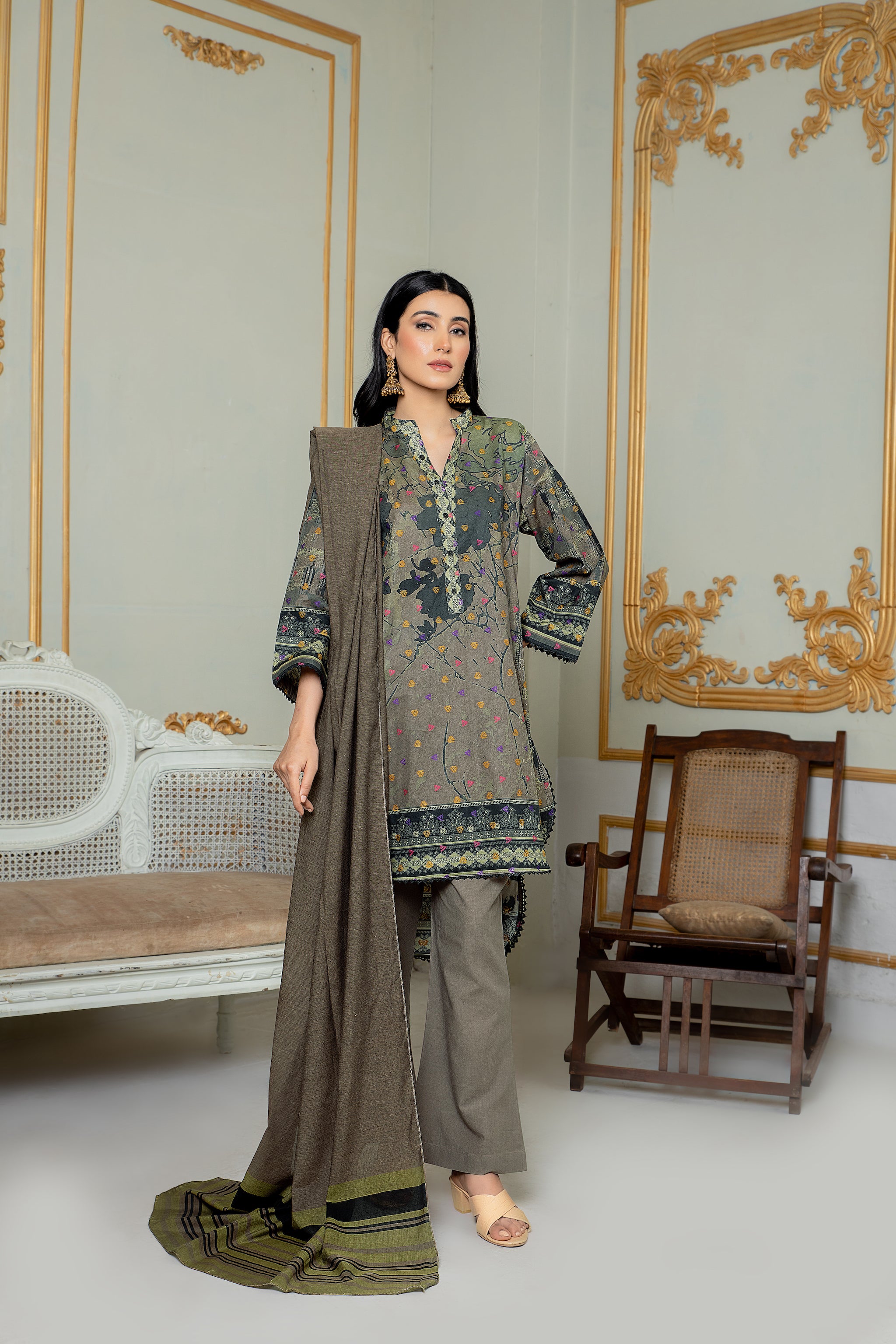 Unstitched Grey Jacquard Lawn 3 Piece - (Vol-68/01)3P-S-24-D-9 - SAFANOOR