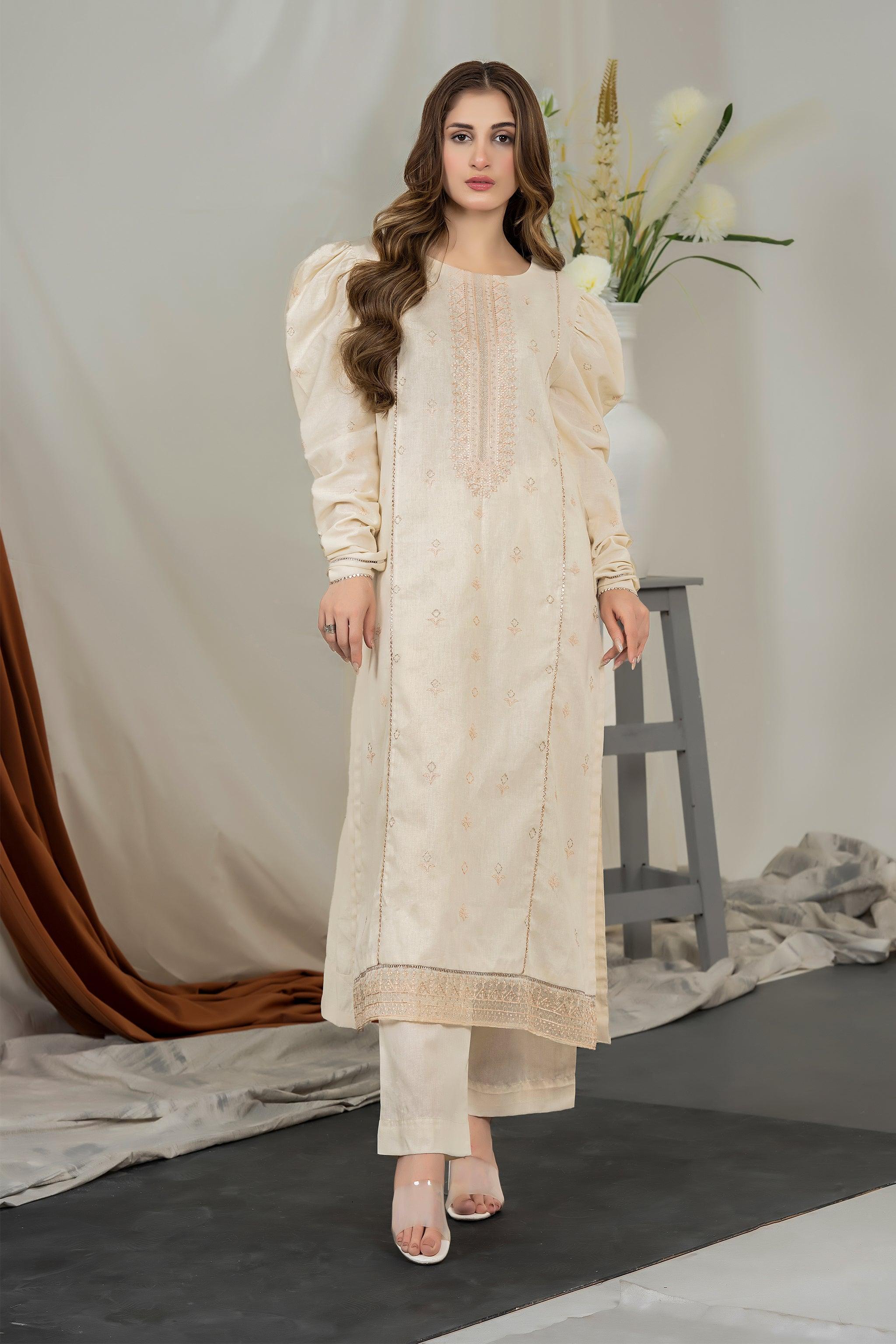 Unstitched Ivory White Embroidered Intermix 2 Piece - SafaNoor