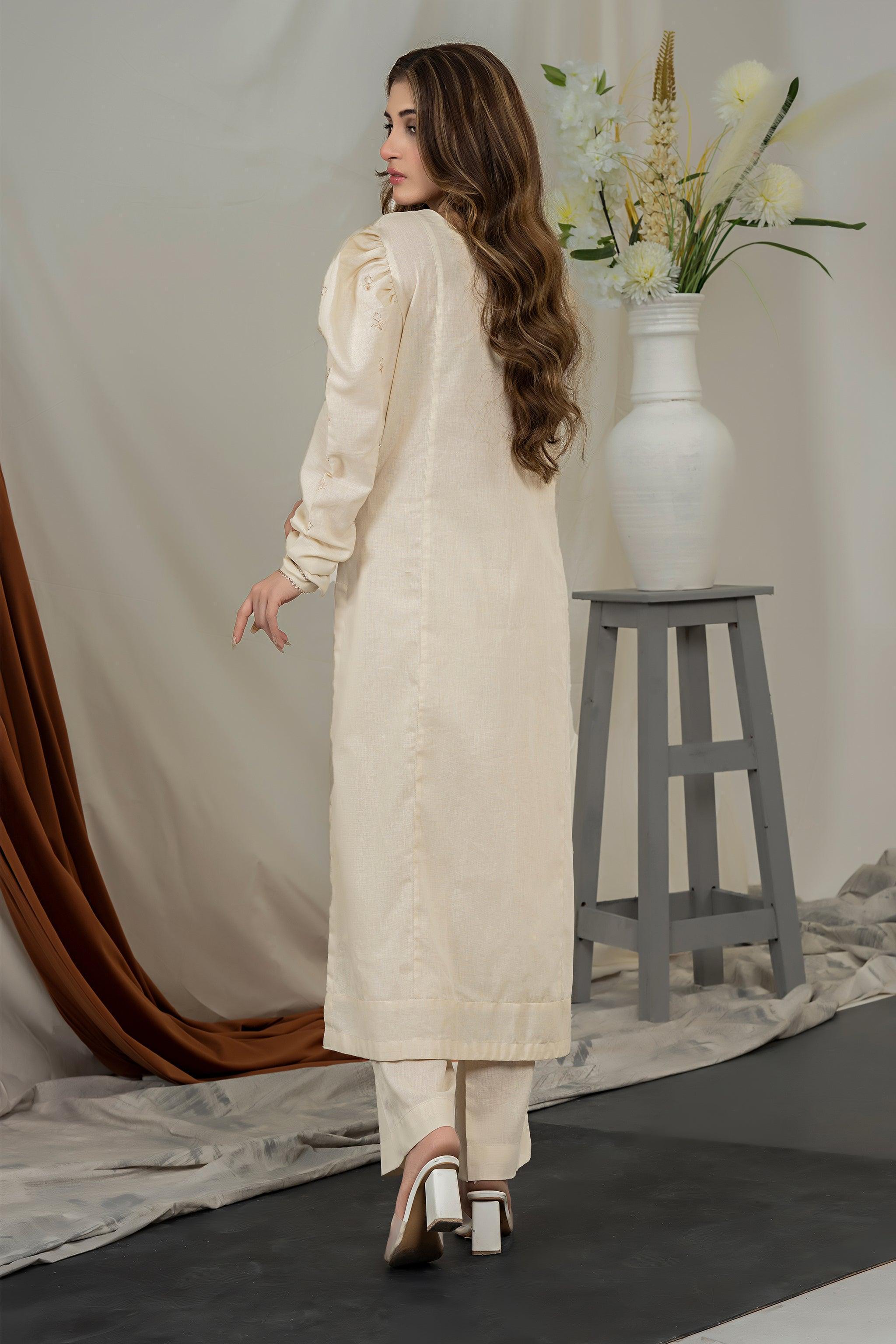 Unstitched Ivory White Embroidered Intermix 2 Piece - SafaNoor