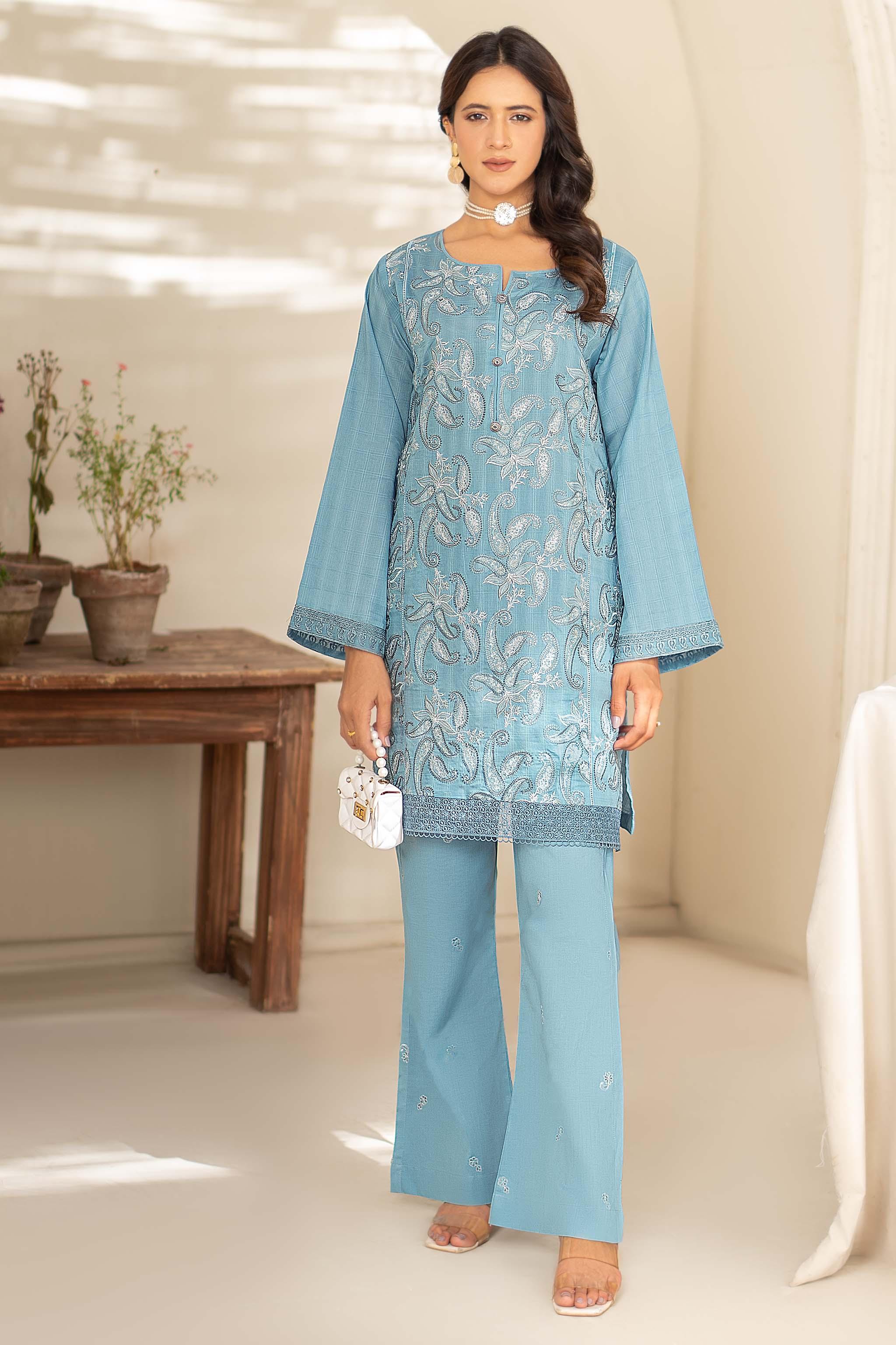 Unstitched Light Blue Embroidered Lawn 2 Piece - (Vol-26/03)2P-S-24-D-3 - SAFANOOR