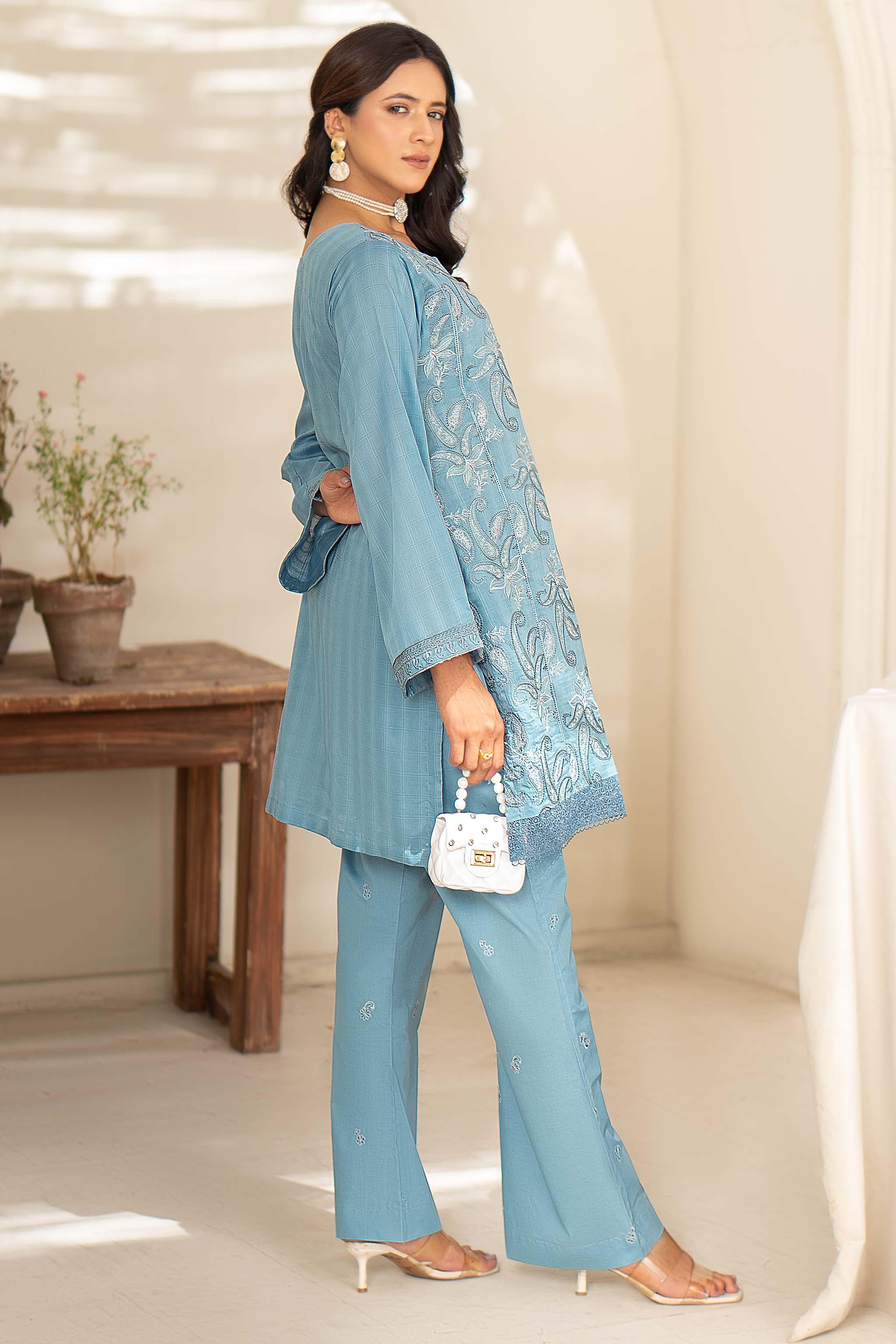 Unstitched Light Blue Embroidered Lawn 2 Piece - (Vol-26/03)2P-S-24-D-3 - SAFANOOR